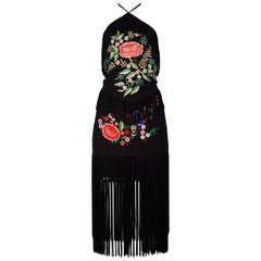 Retro Moschino Black Embroidered Floral Halter Top & Skirt Ensemble