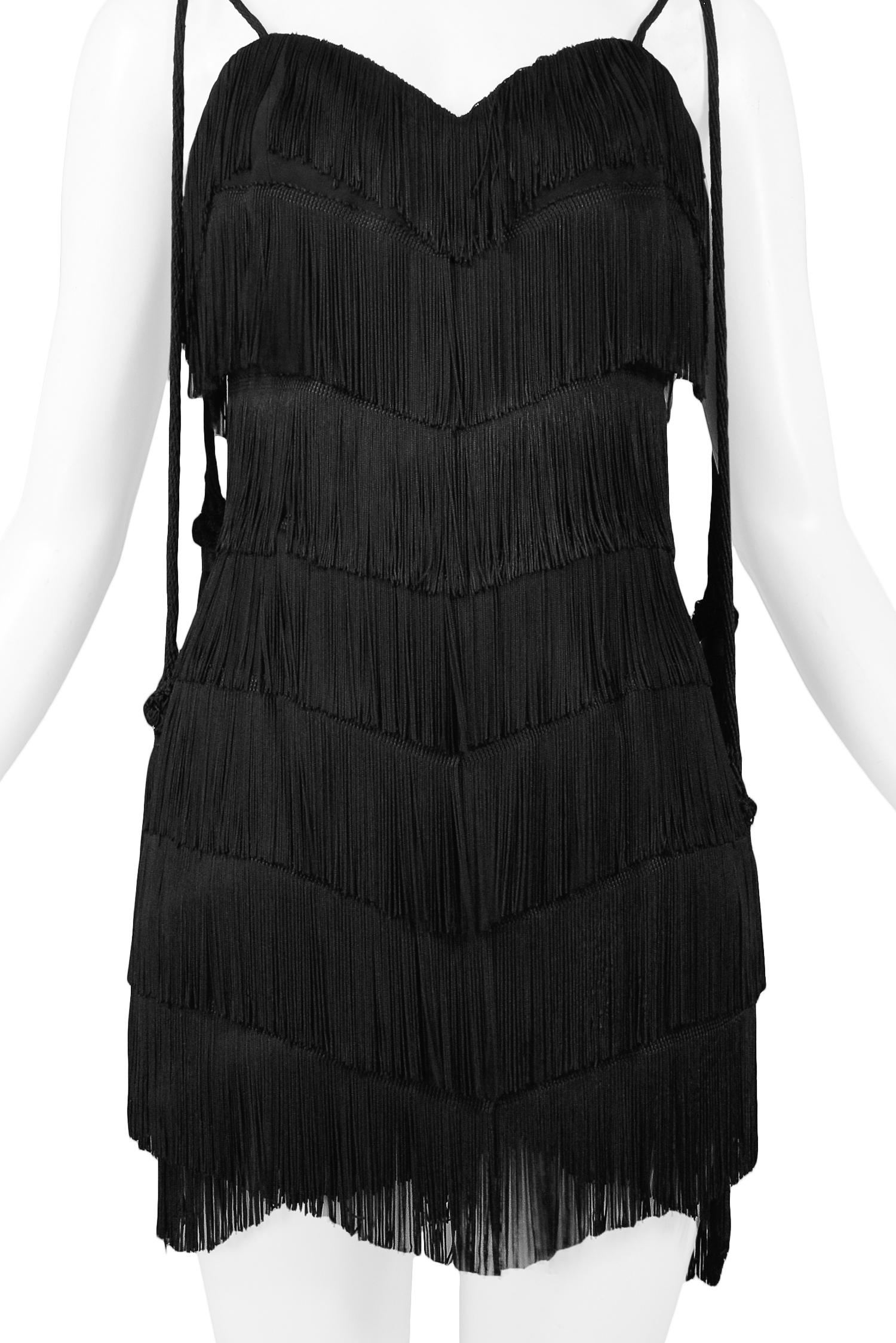 Vintage Moschino Black Fringed Flapper Dress with Tassels 1990 In Excellent Condition In Los Angeles, CA