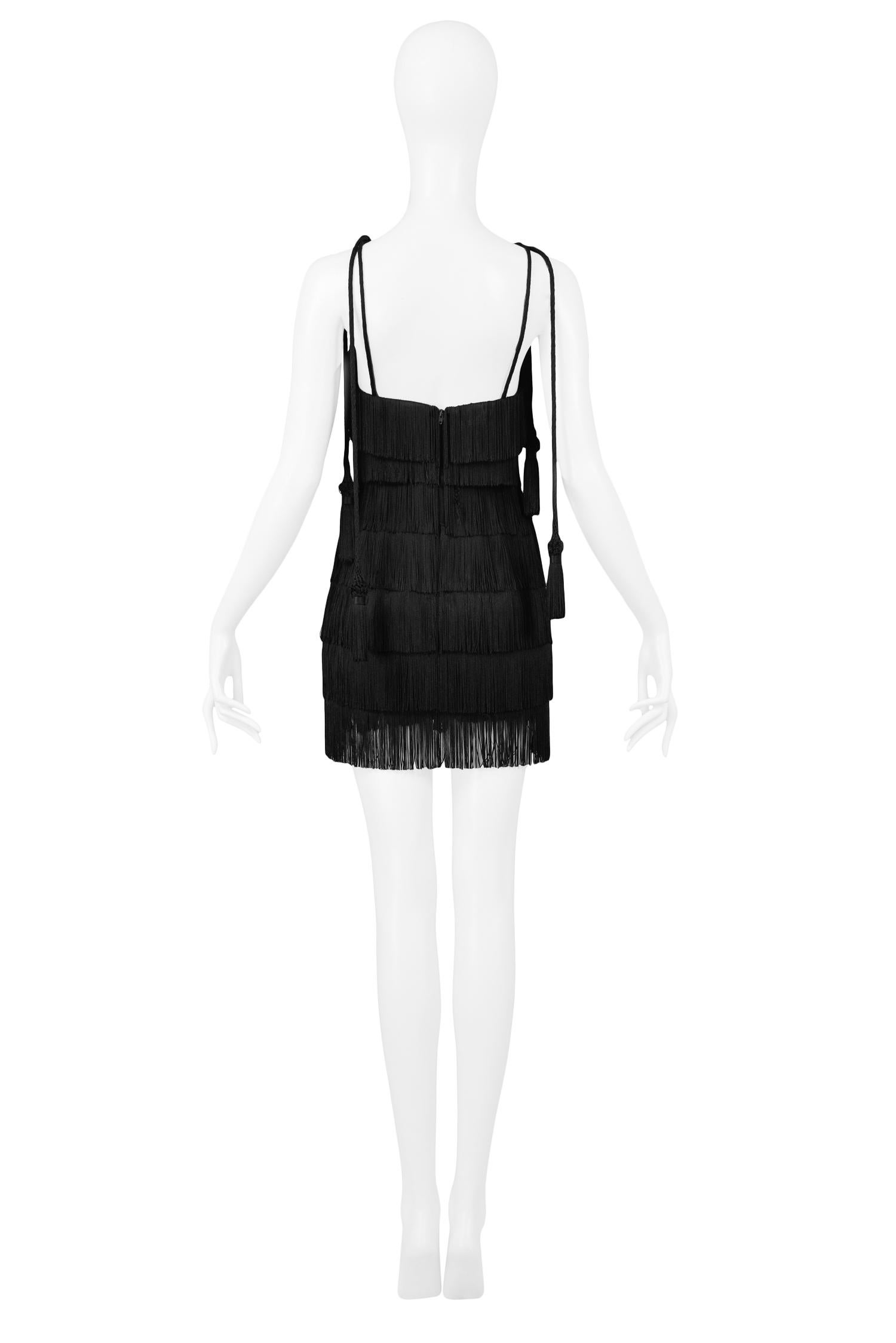 Women's Vintage Moschino Black Fringed Flapper Dress with Tassels 1990