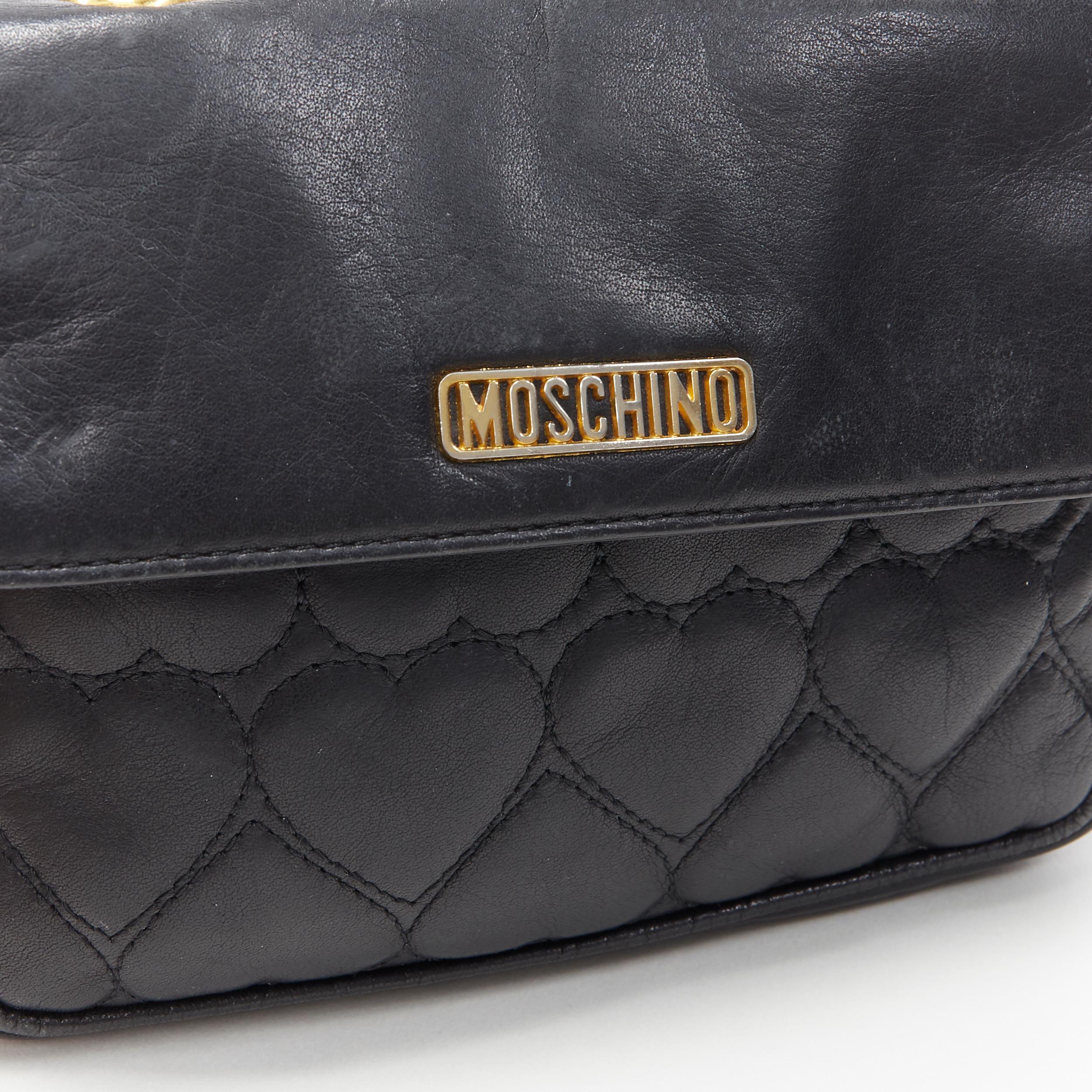 vintage MOSCHINO schwarz Herz gesteppt Leder oben Klappe 2,55 Kette Umhängetasche 5