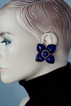 Vintage MOSCHINO Blue Glass Flower Earrings