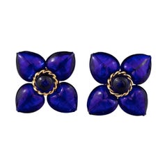 Vintage MOSCHINO Blue Glass Flower Earrings