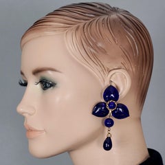 Vintage MOSCHINO Blue Glass Heart Dangling Earrings