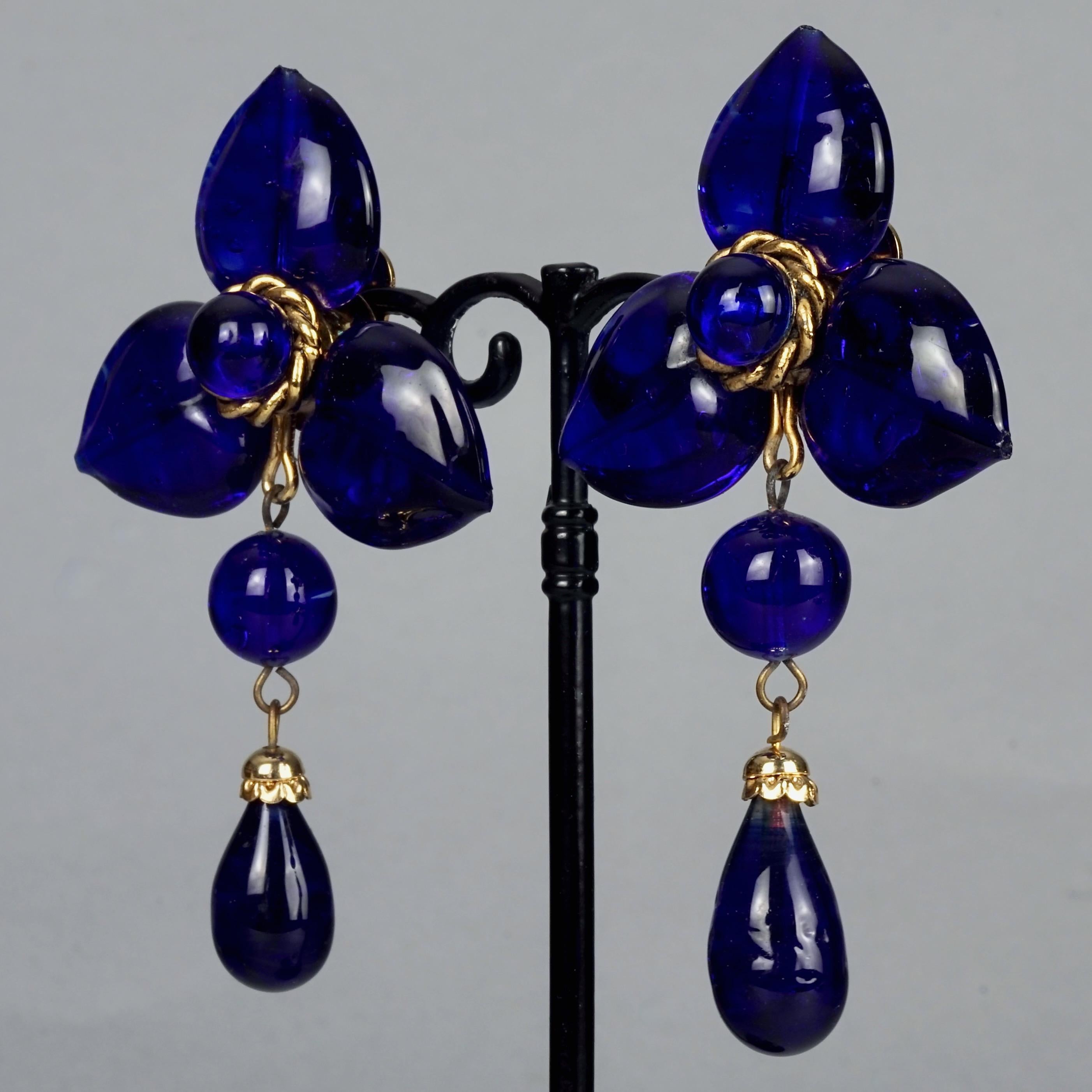 Women's Vintage MOSCHINO Blue Glass Heart Dangling Earrings For Sale