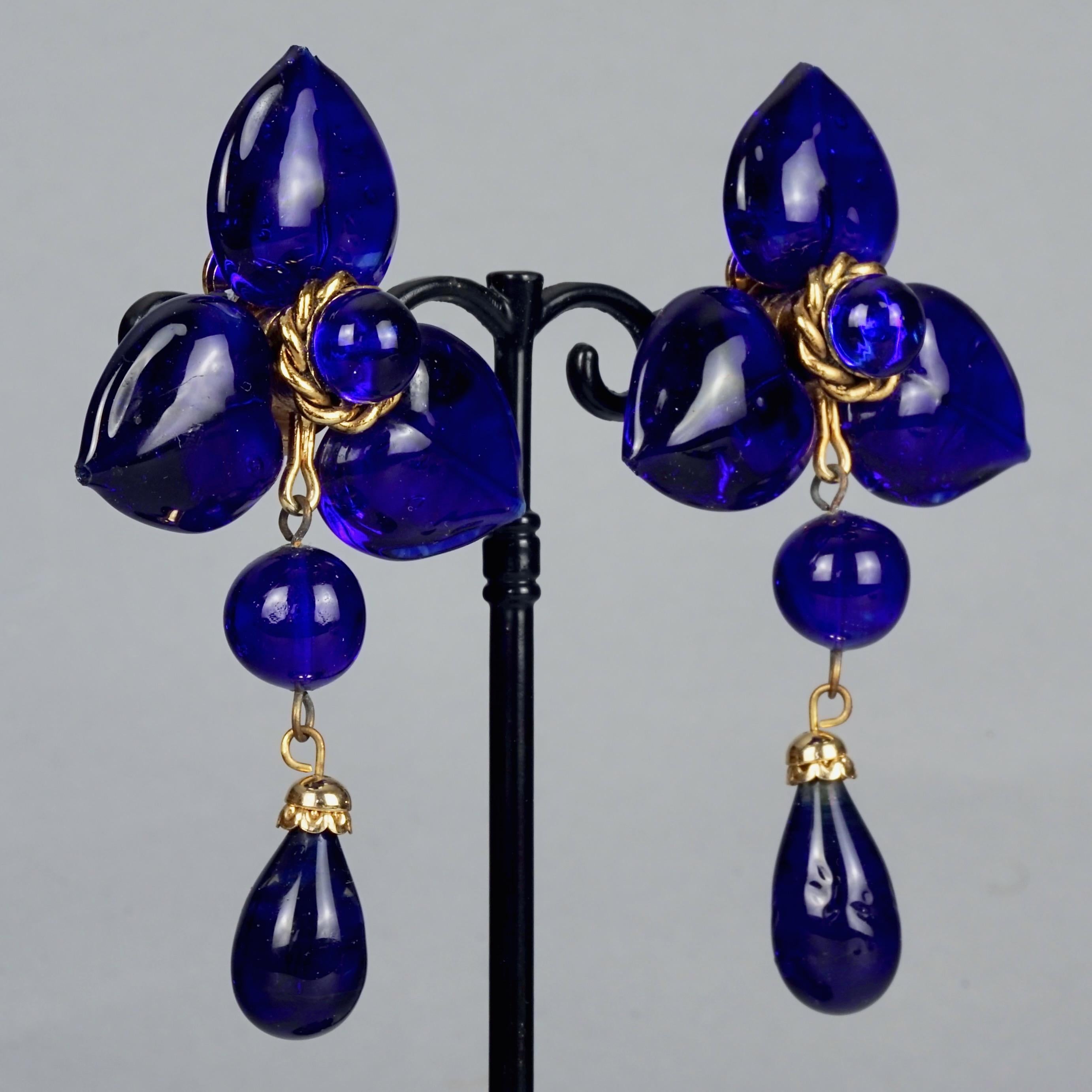Vintage MOSCHINO Blue Glass Heart Dangling Earrings For Sale 1