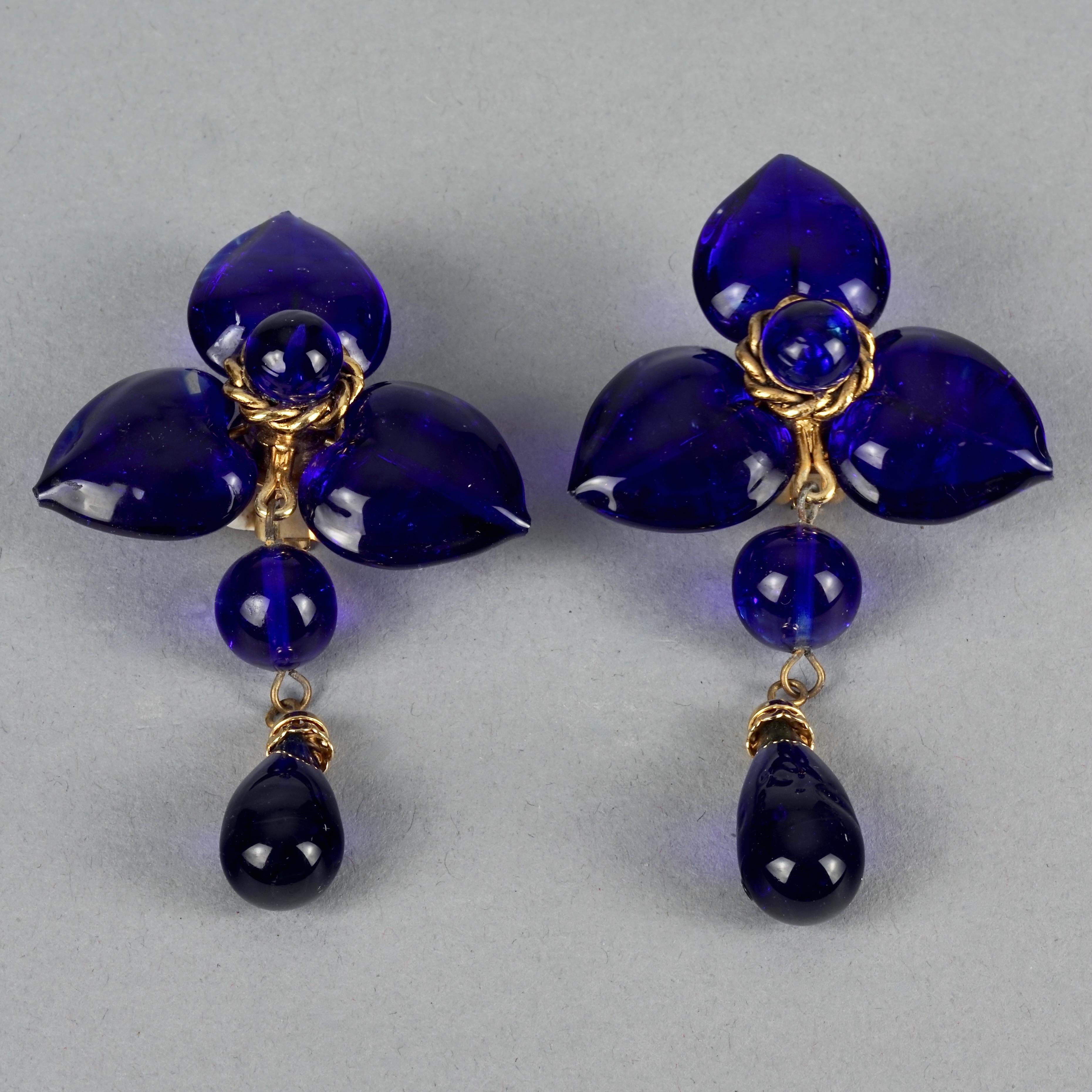 Vintage MOSCHINO Blue Glass Heart Dangling Earrings For Sale 2