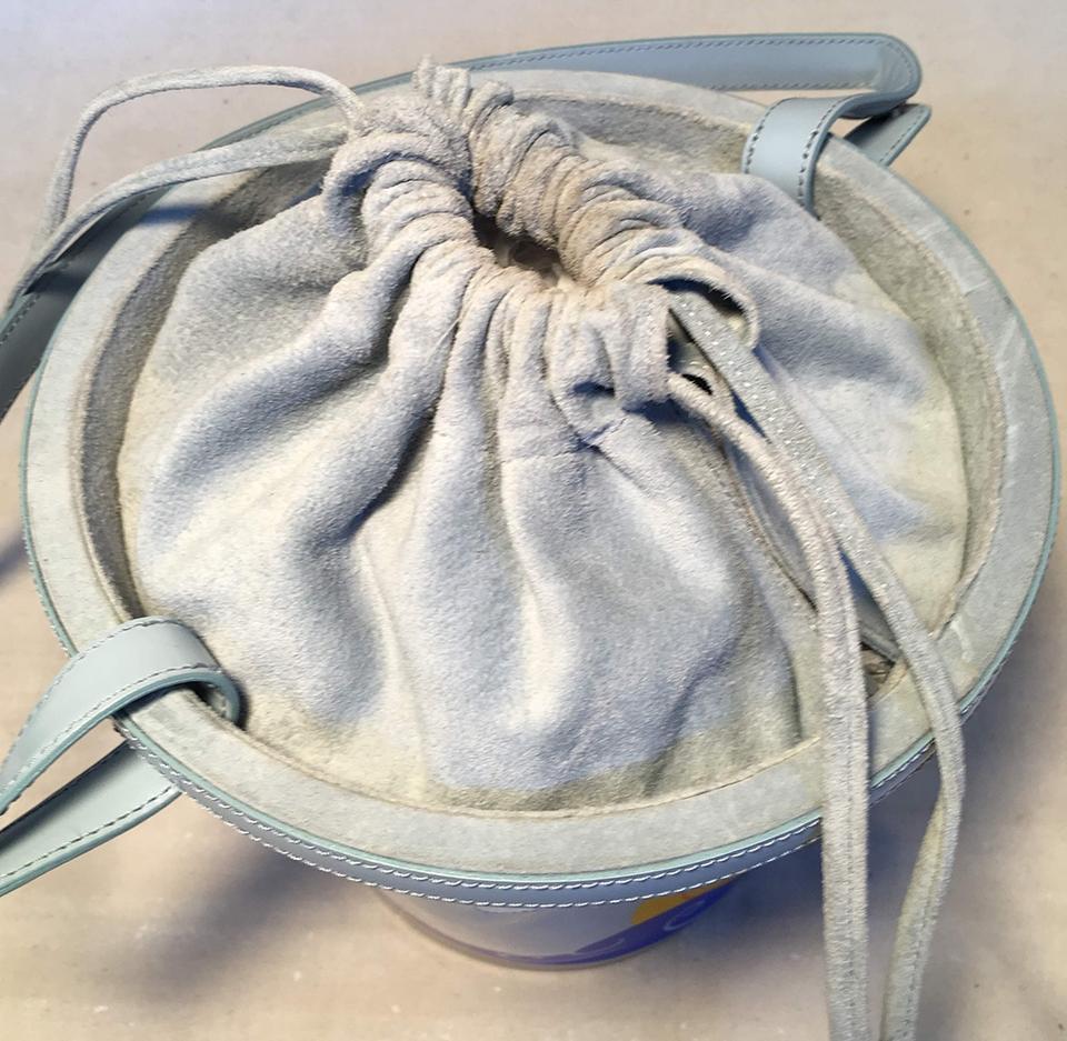 Gray Vintage Moschino Blue Leather Duckey Beach Pail Bucket Bag