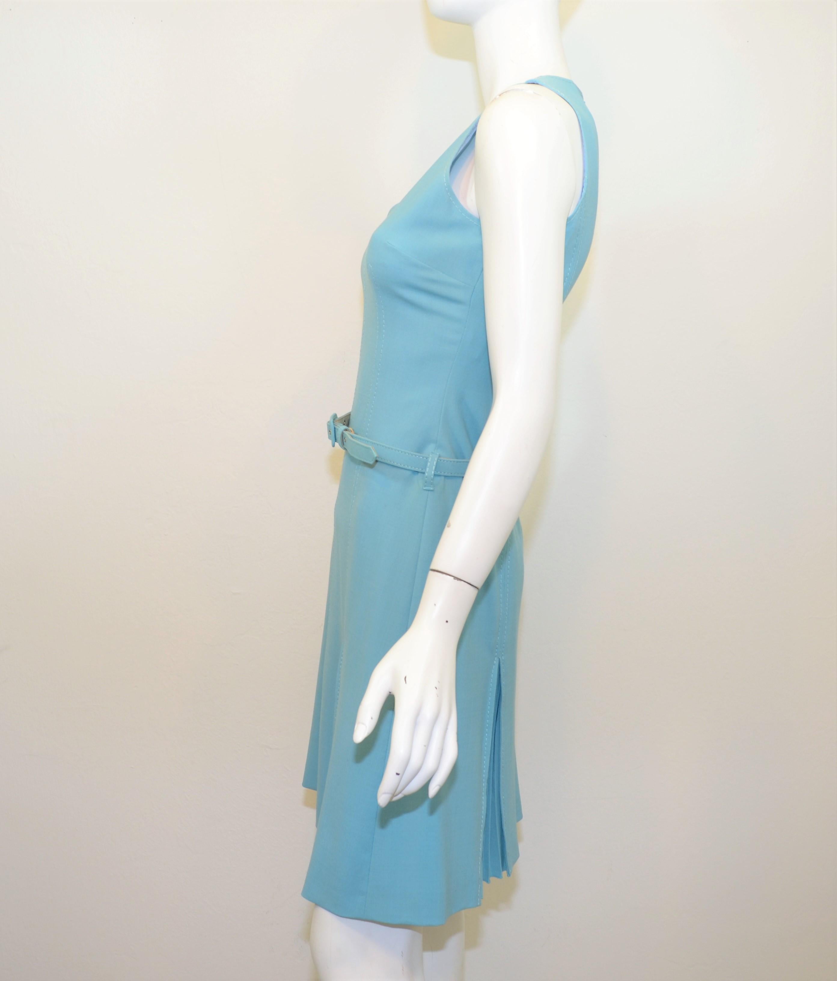 Women's Vintage Moschino Blue Pleated Dress with Belt