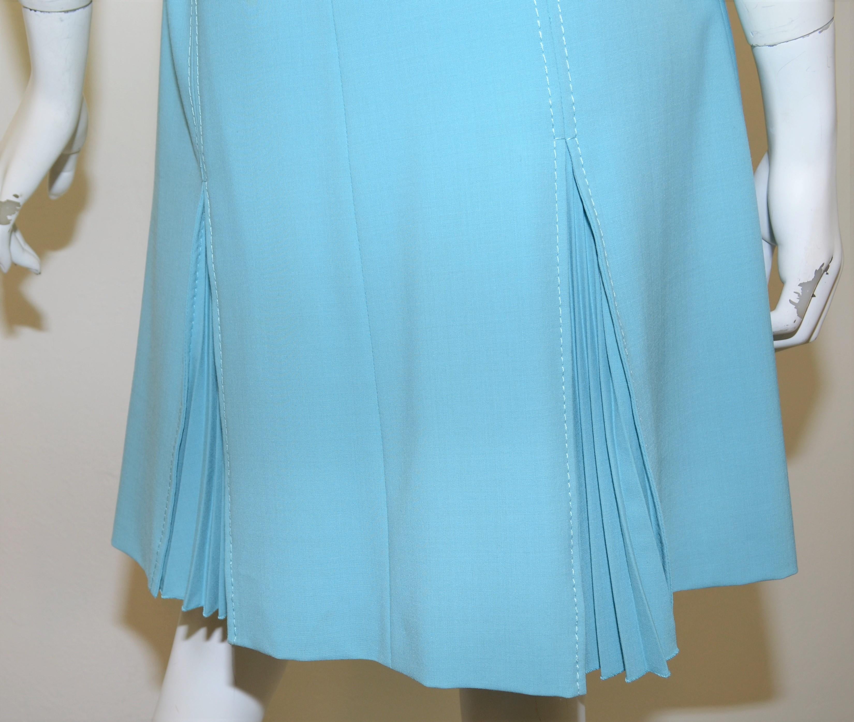 Vintage Moschino Blue Pleated Dress with Belt 4