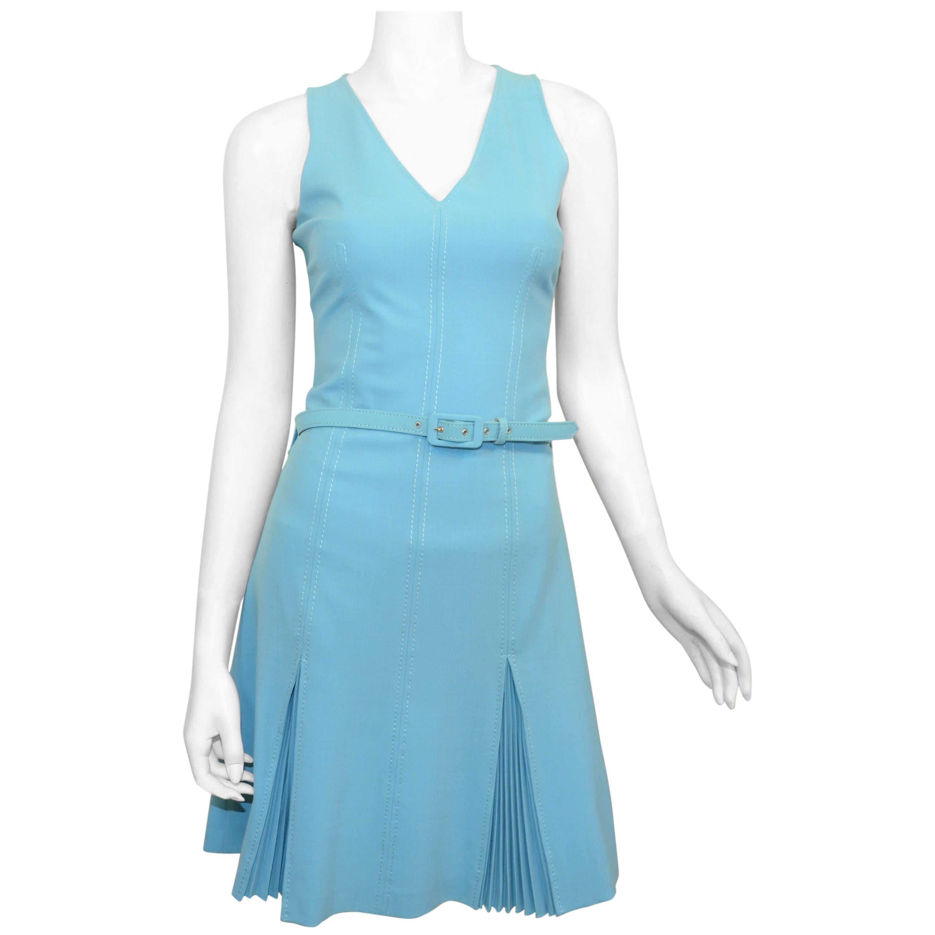 Vintage Moschino Blue Pleated Dress with Belt