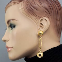 Vintage MOSCHINO Button Safety Pin Novelty Dangling Earrings