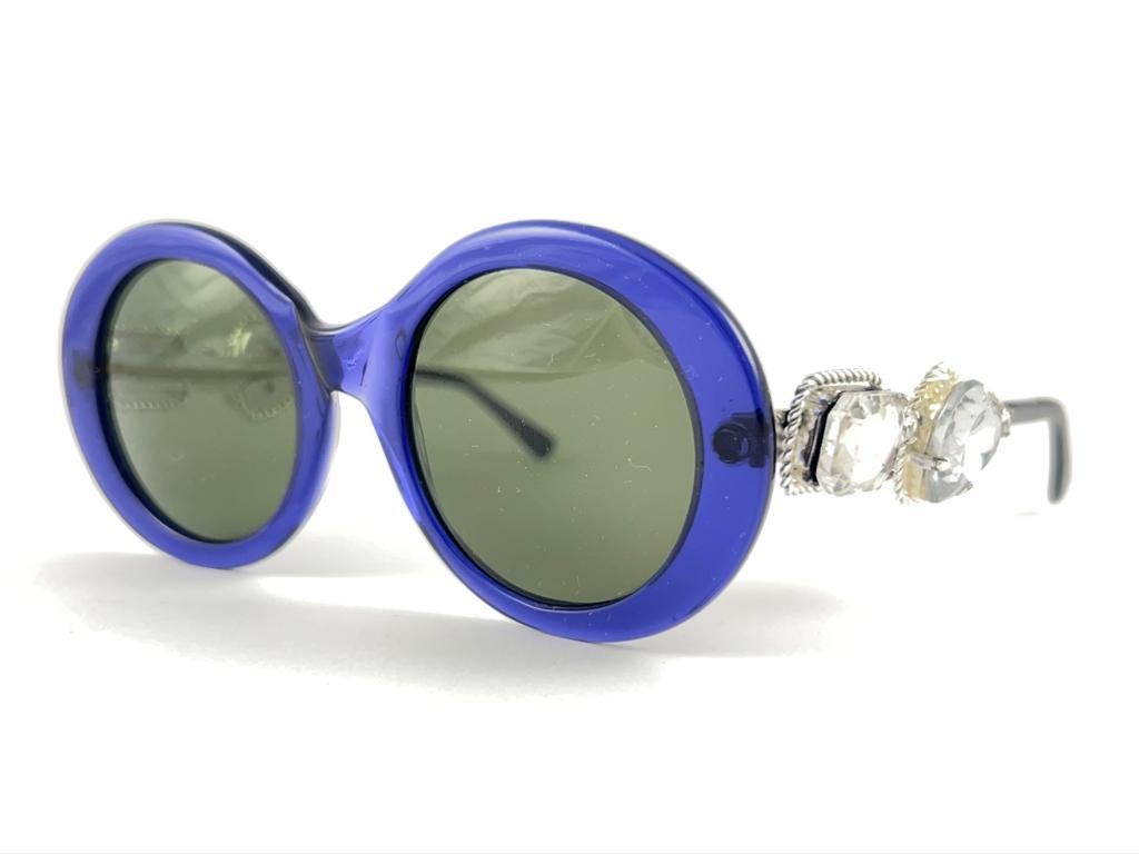 Vintage Moschino By Persol M253 Vintage Blue Jewelled Lady Gaga Sunglasses 1990  For Sale 3