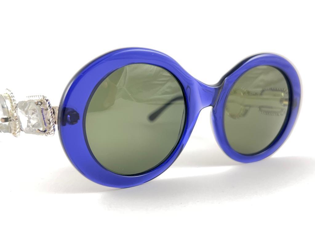 Beige Vintage Moschino By Persol M253 Vintage Blue Jewelled Lady Gaga Sunglasses 1990  For Sale