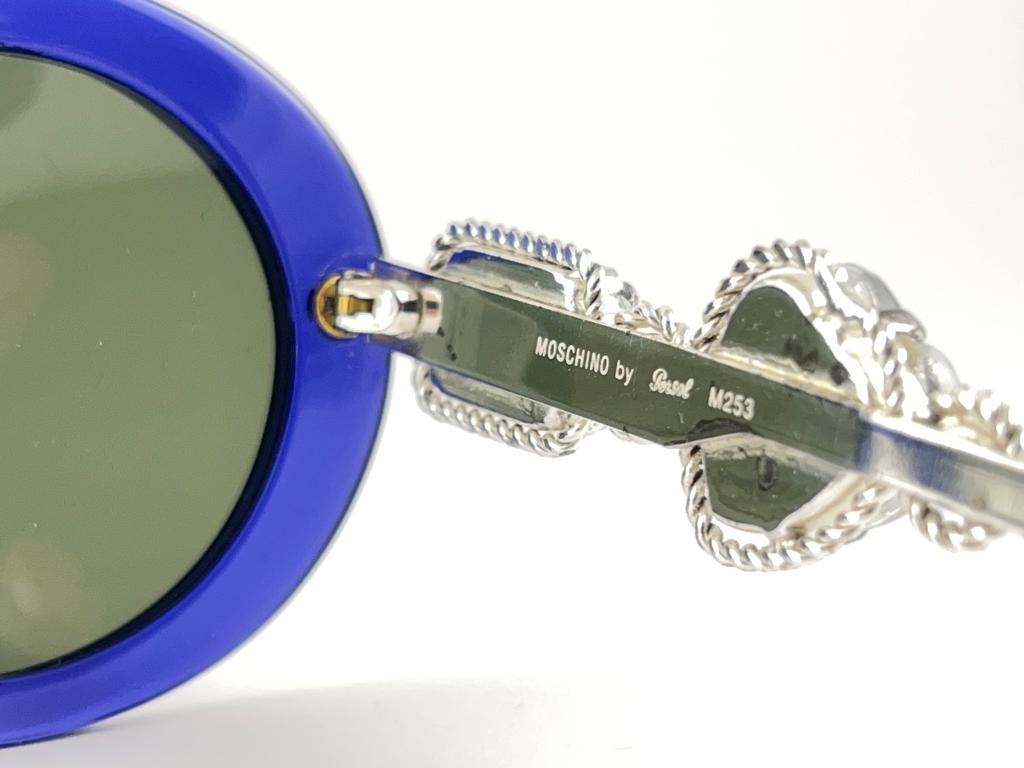 Women's or Men's Vintage Moschino By Persol M253 Vintage Blue Jewelled Lady Gaga Sunglasses 1990  For Sale