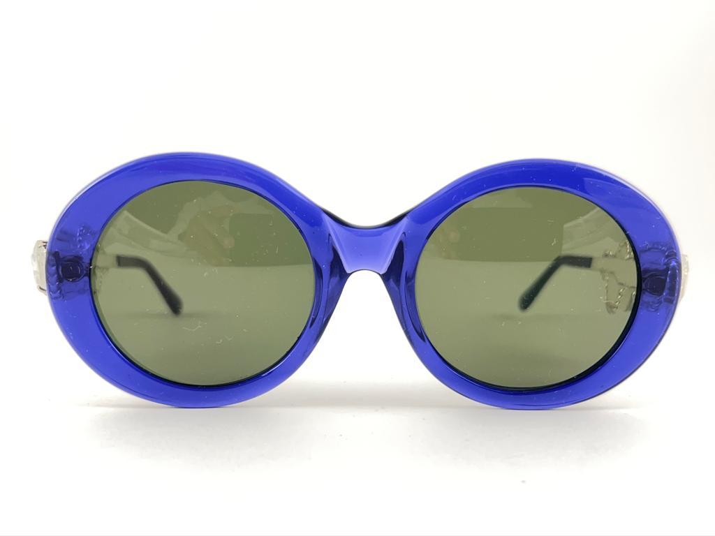 Vintage Moschino By Persol M253 Vintage Blue Jewelled Lady Gaga Sunglasses 1990  For Sale 2