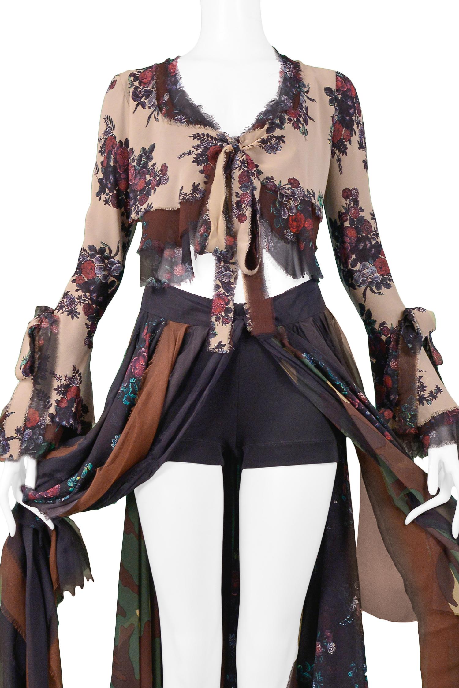 De las mujeres Conjunto Vintage Moschino Camo & Floral Crop Top & Falda Bufanda