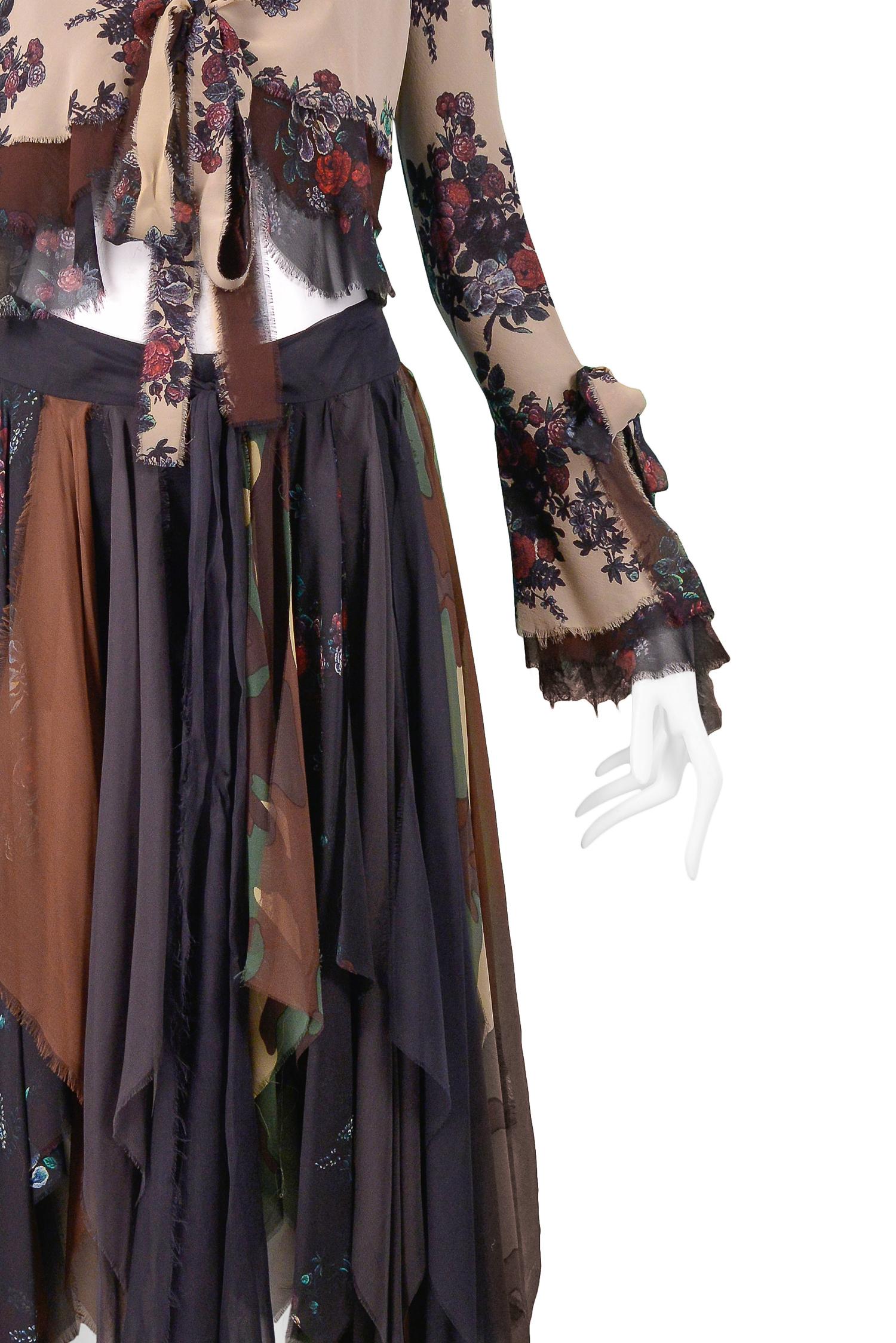 Black Vintage Moschino Camo & Floral Crop Top & Scarf Skirt Ensemble