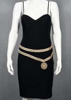 Vintage MOSCHINO "CARTOON COUTURE" Medallion Trompe L'oeil Belted Black Dress