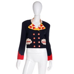 Vintage Moschino Cartoon Inspired Jacket w Olive Oyl Buttons & Clouds