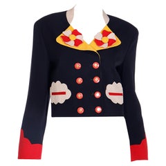 Vintage Moschino Cartoon Inspired Jacket w Olive Oyl Buttons & Clouds