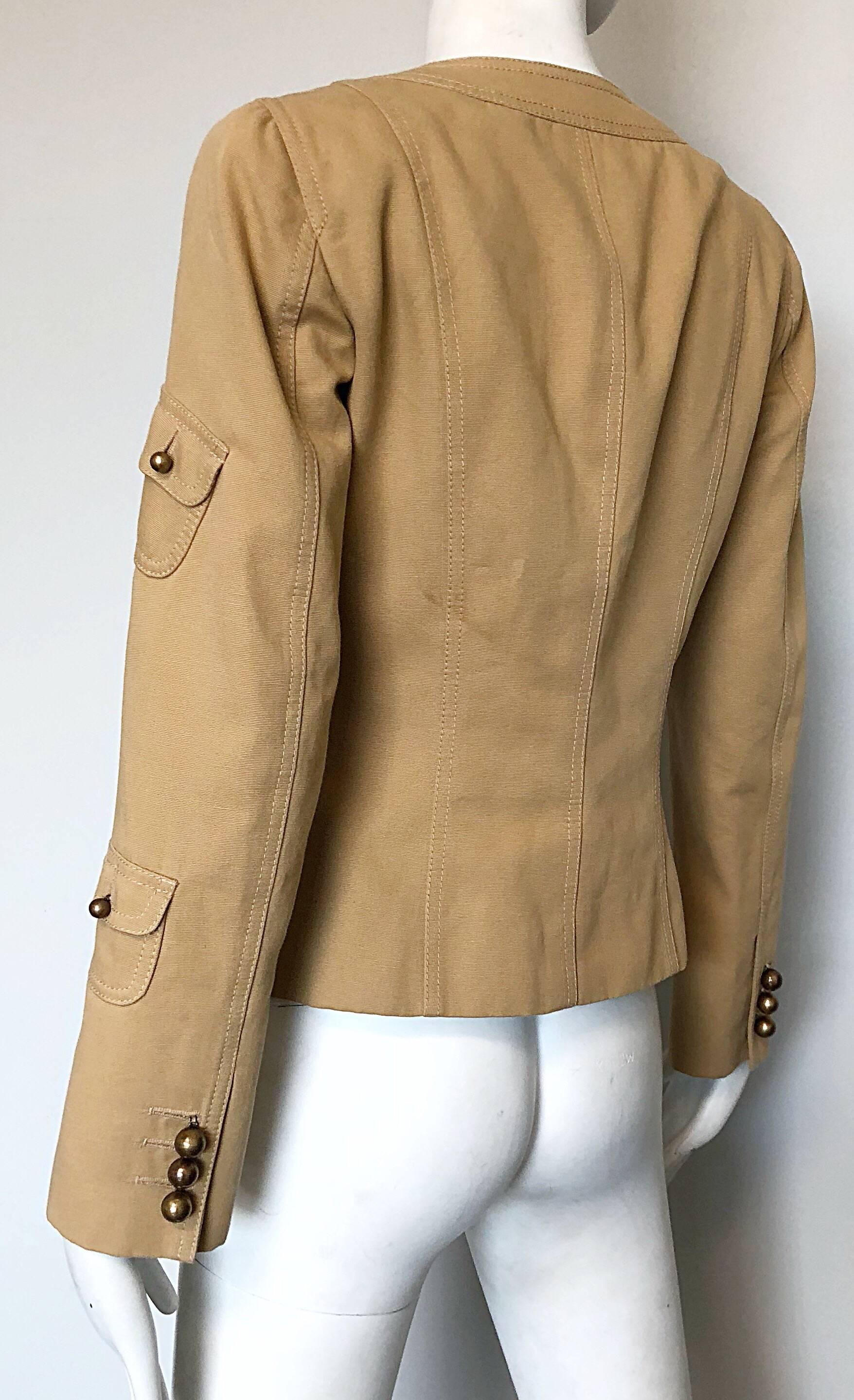 Women's Vintage Moschino Cheap & Chic 1990s Size 6 Khaki Cotton Military Inspired Jacket For Sale