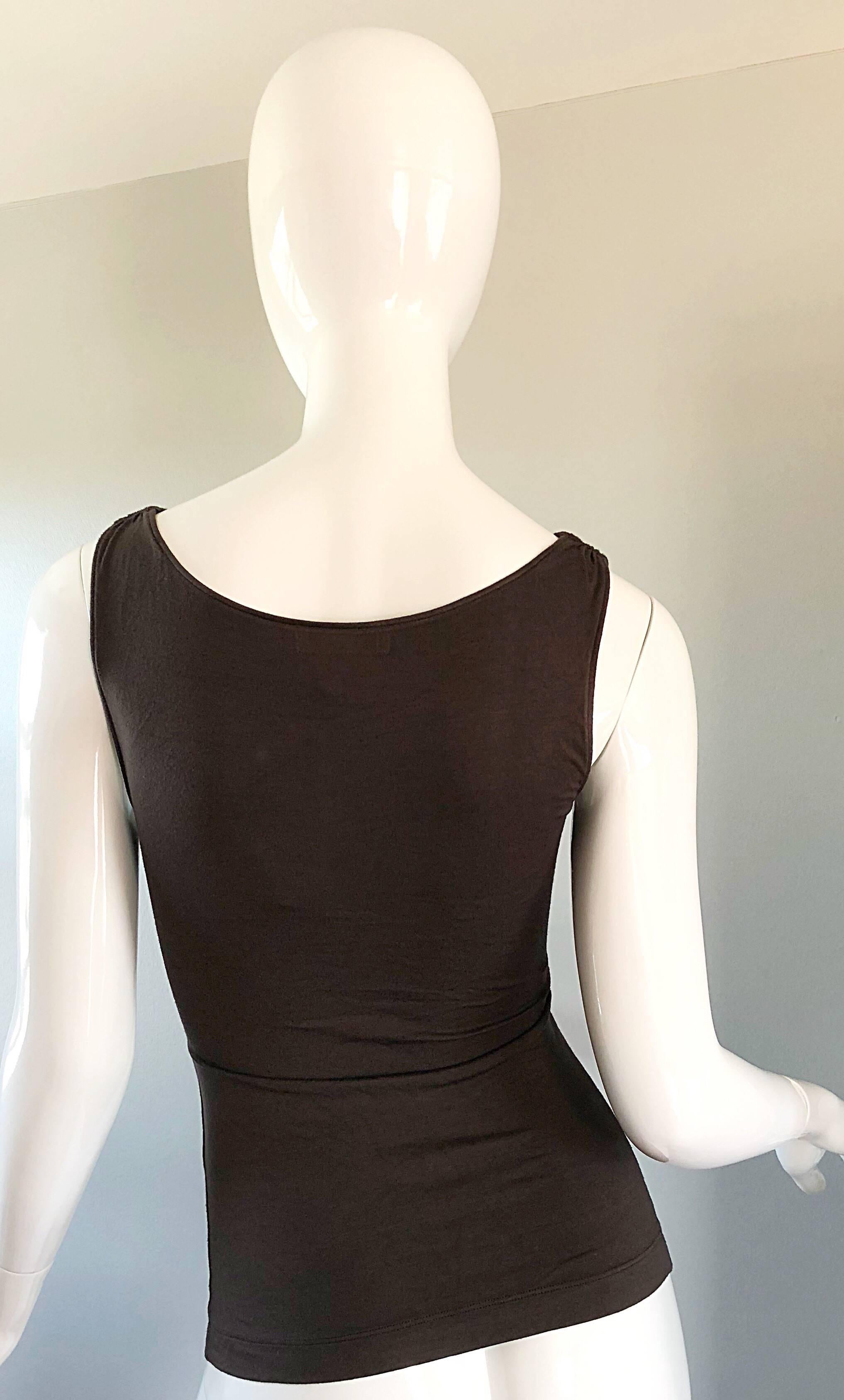 brown sleeveless tops