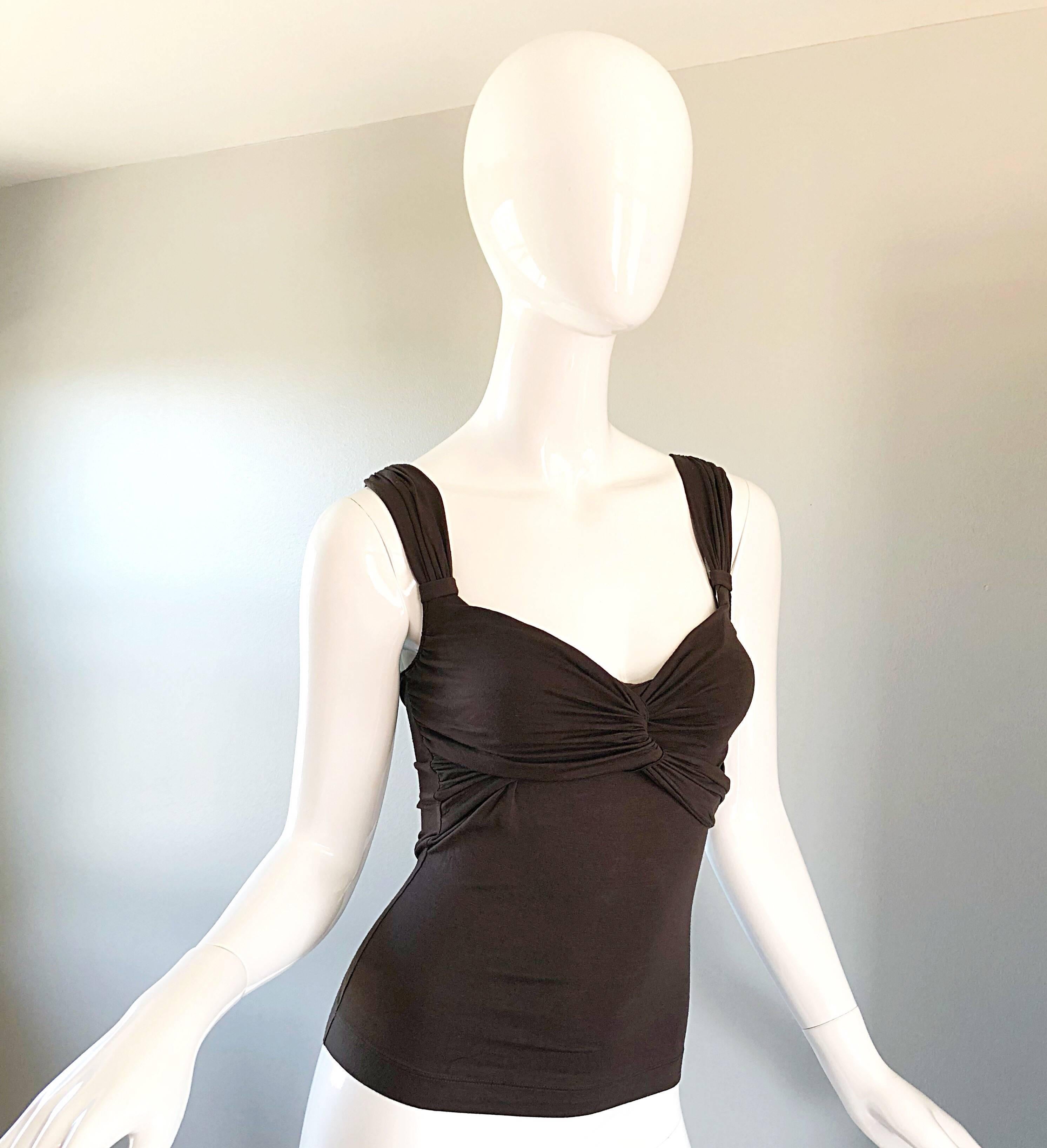 Vintage Moschino Cheap & Chic 90s Chocolate Brown Jersey 1990s Sleeveless Top In Excellent Condition For Sale In San Diego, CA