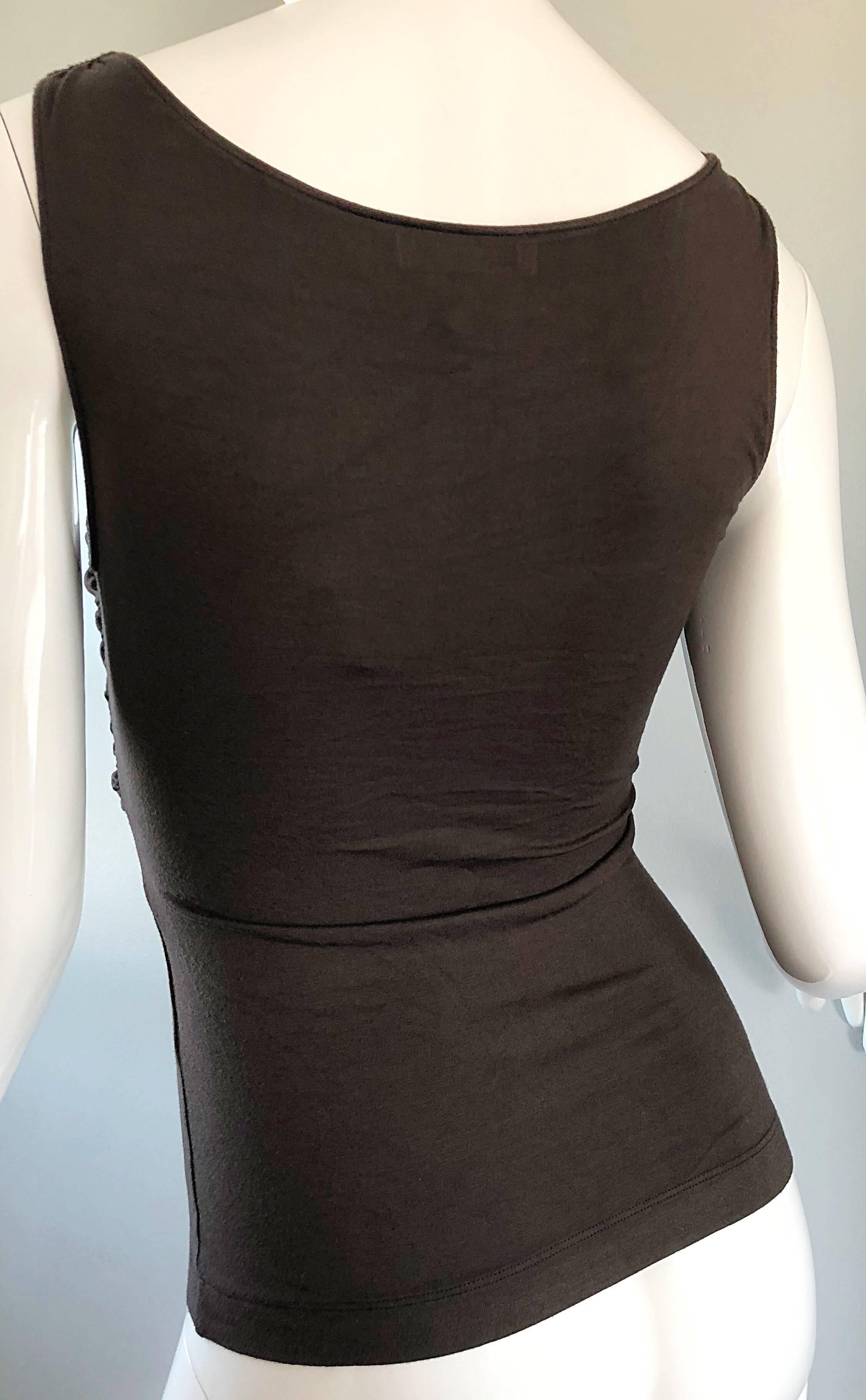Women's Vintage Moschino Cheap & Chic 90s Chocolate Brown Jersey 1990s Sleeveless Top