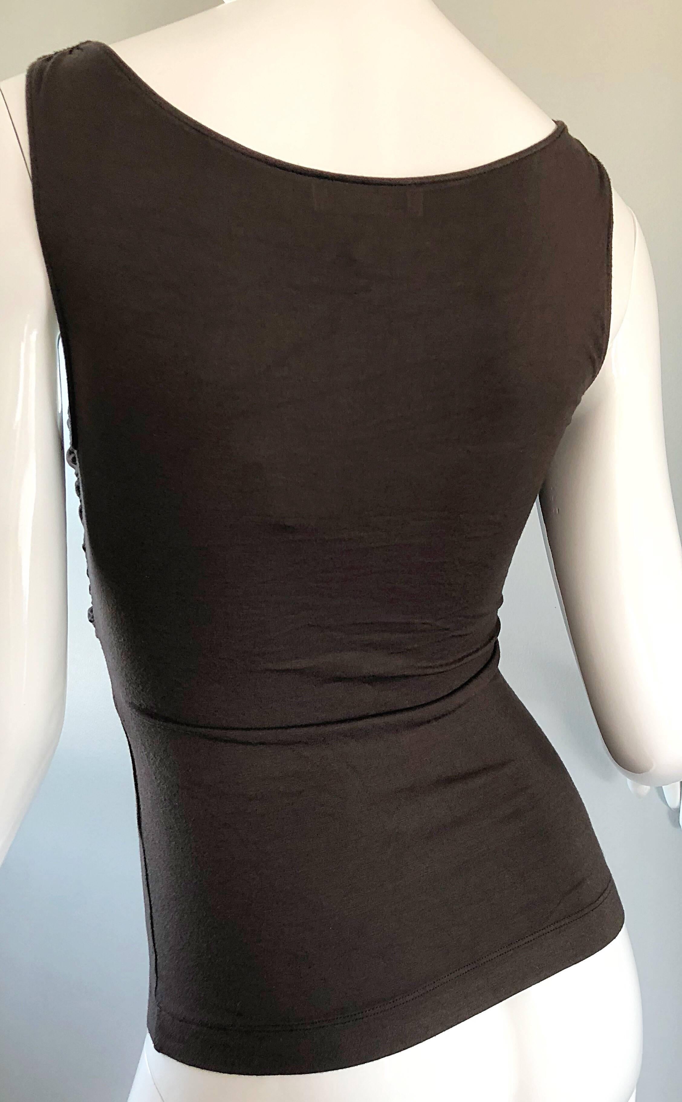 Women's Vintage Moschino Cheap & Chic 90s Chocolate Brown Jersey 1990s Sleeveless Top For Sale