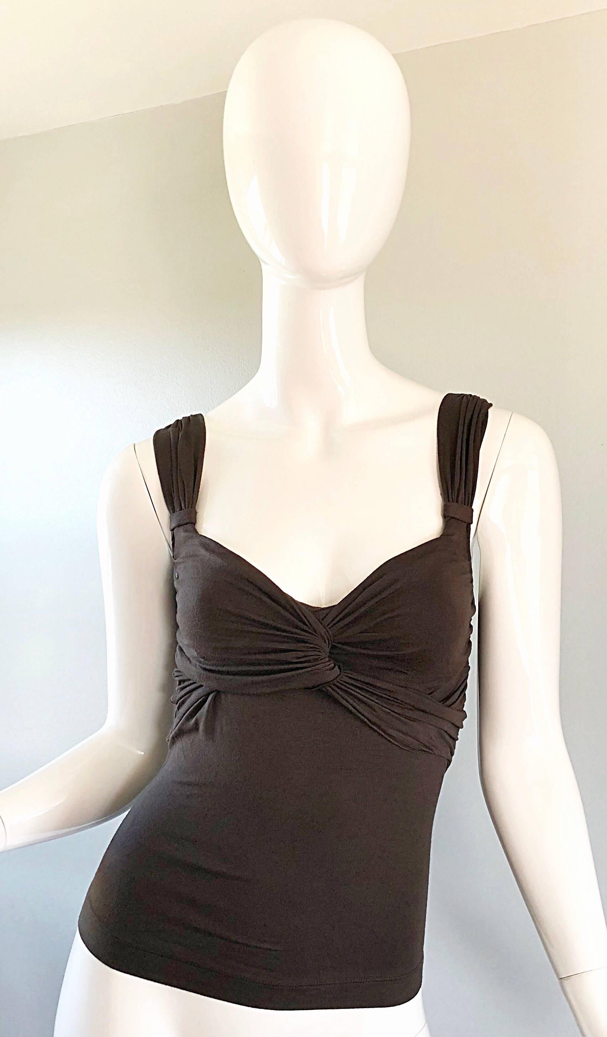 Vintage Moschino Cheap & Chic 90s Chocolate Brown Jersey 1990s Sleeveless Top For Sale 1