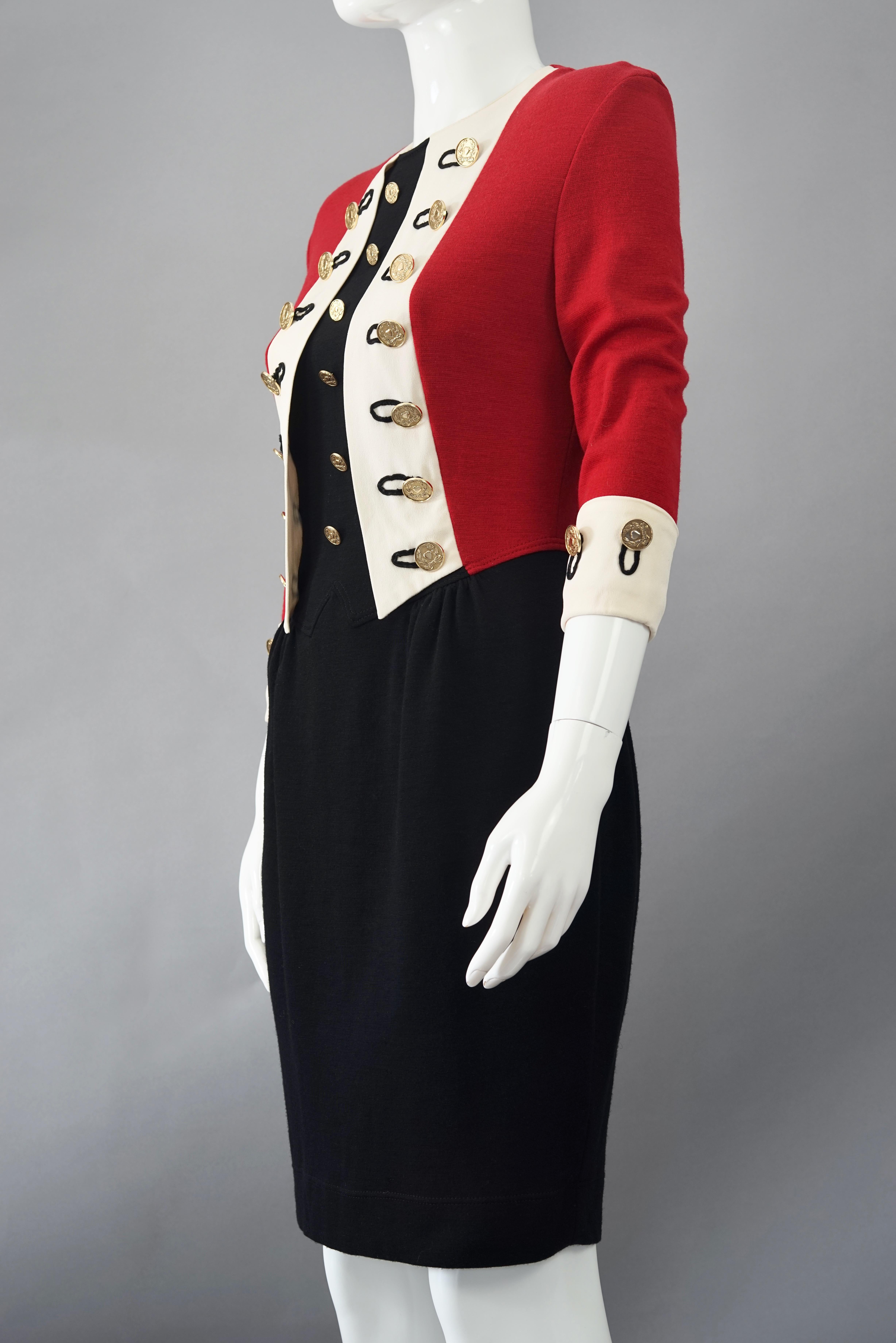 Black Vintage MOSCHINO CHEAP and CHIC British Military Style Novelty Dress For Sale
