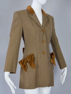 Vintage MOSCHINO CHEAP and CHIC Brown Velvet Bows Plaid Jacket