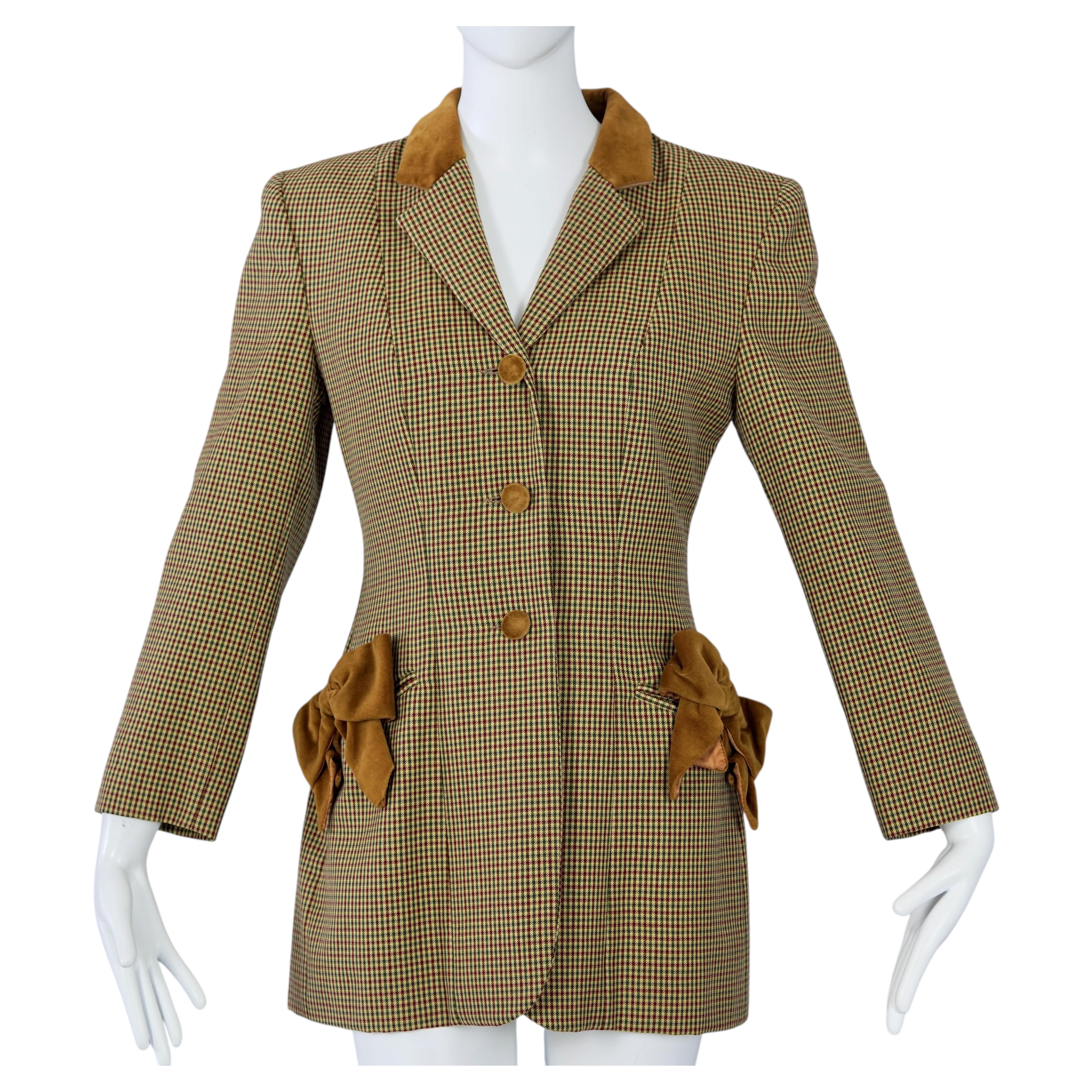 Vintage MOSCHINO CHEAP and CHIC Brown Velvet Bows Plaid Jacket For Sale