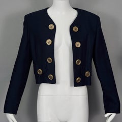 Vintage MOSCHINO CHEAP and CHIC Botones de brújula Azul oscuro Novedad Chaqueta recortada