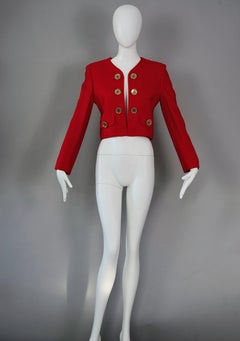 Vintage MOSCHINO CHEAP and CHIC Compass Buttons Red Novelty Cropped Jacket