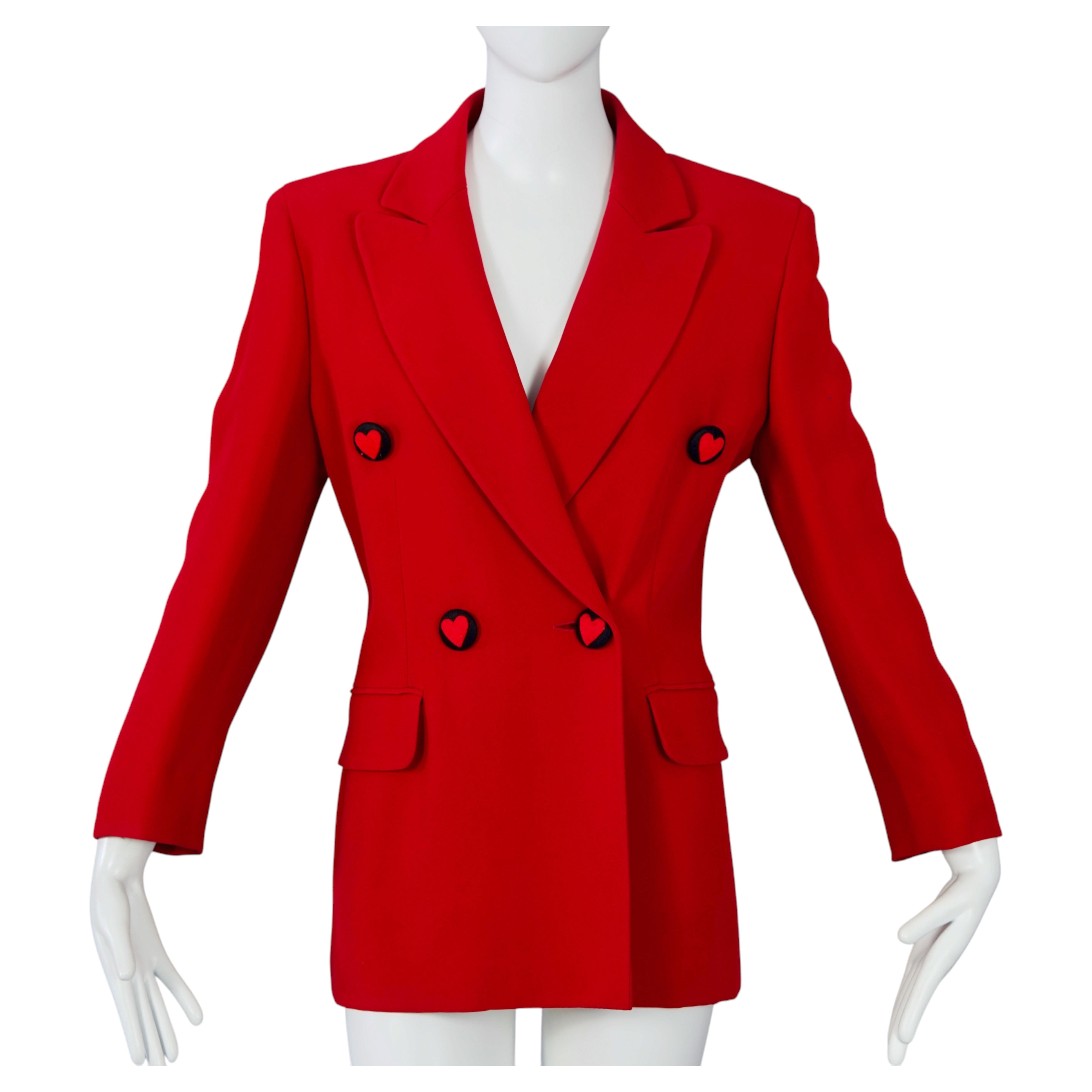 Vintage MOSCHINO CHEAP and CHIC Heart Novelty Button Red Jacket For Sale