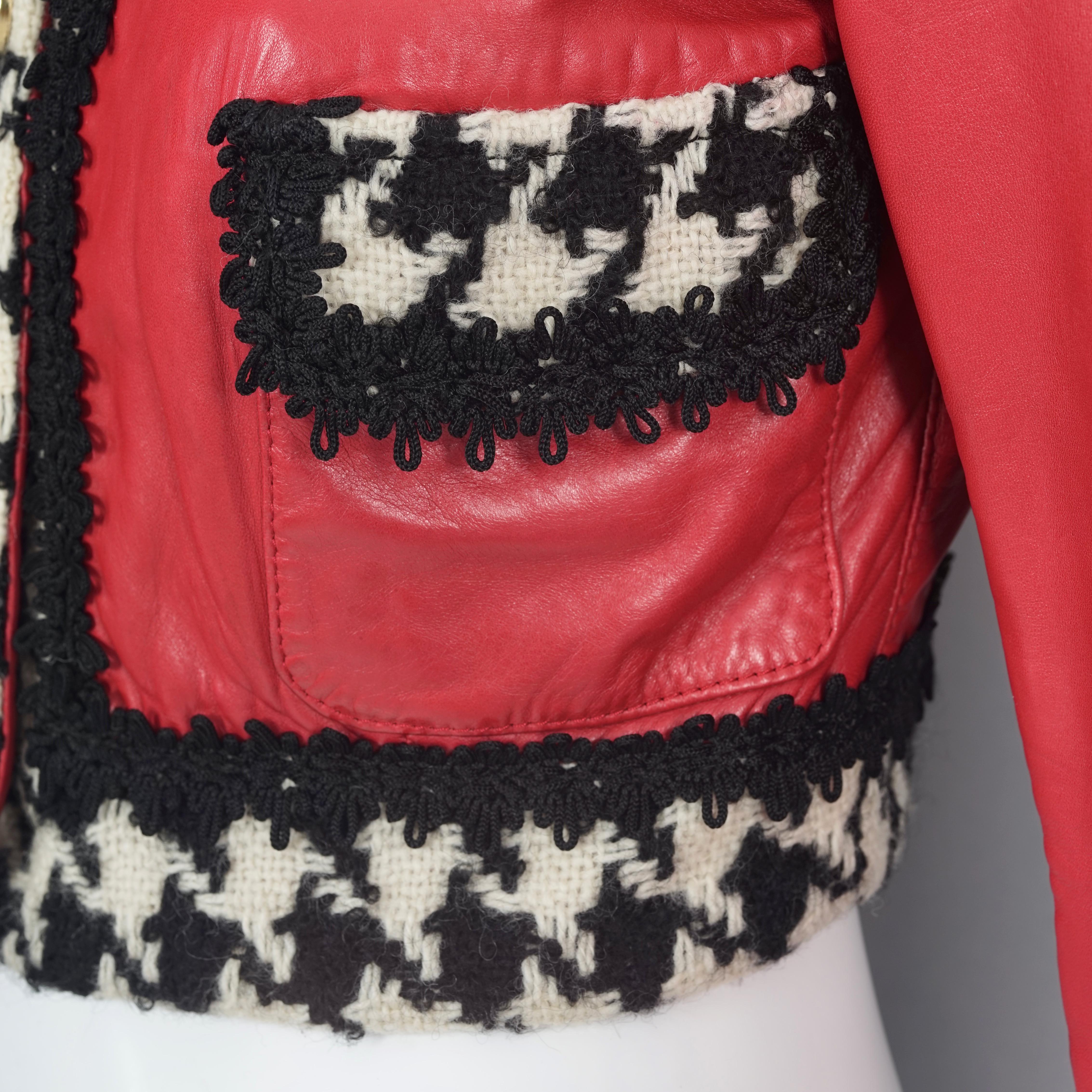 Vintage MOSCHINO CHEAP and CHIC Houndstooth Red Leather Cropped Jacket 7
