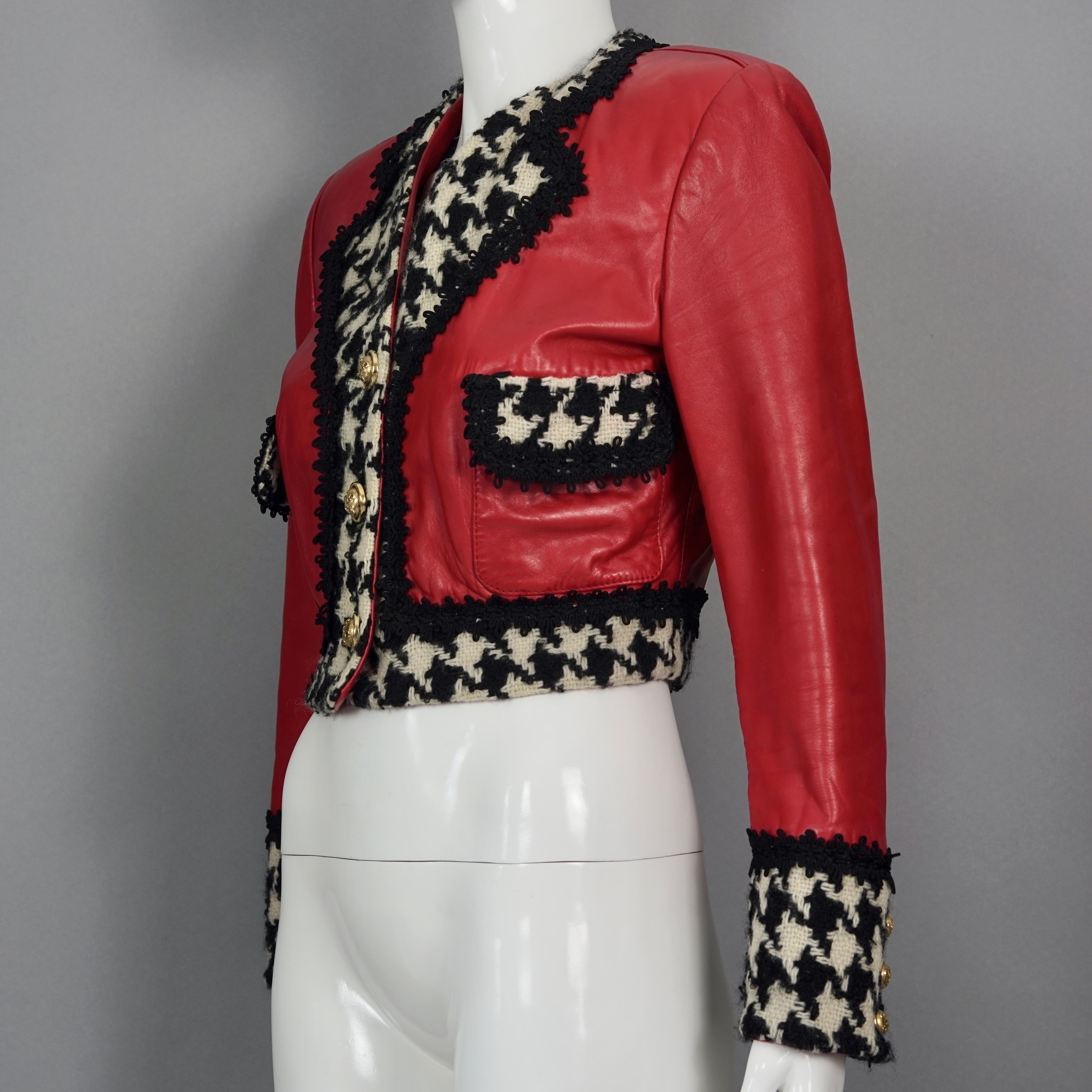 Vintage MOSCHINO CHEAP and CHIC Houndstooth Red Leather Cropped Jacket In Good Condition In Kingersheim, Alsace