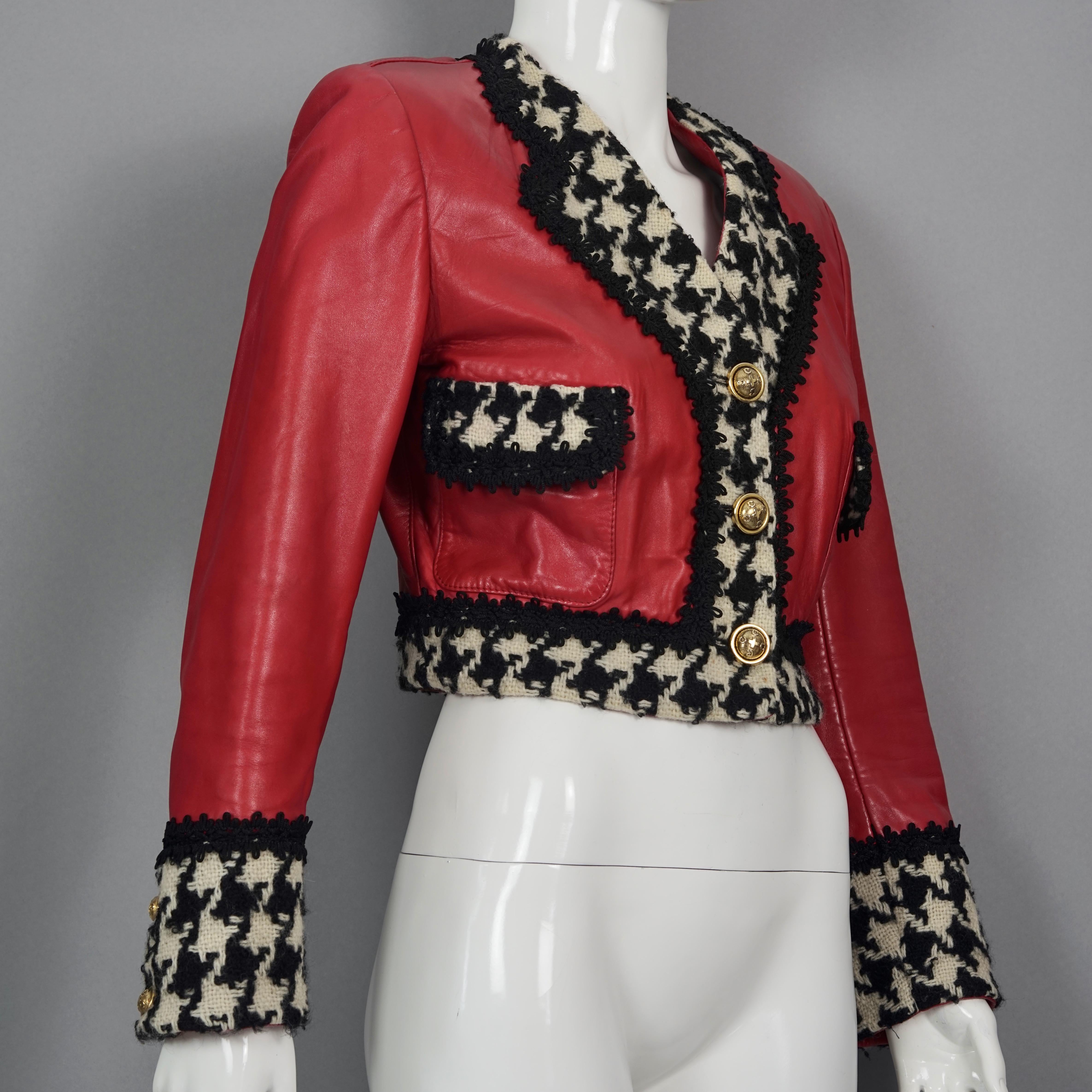 Women's or Men's Vintage MOSCHINO CHEAP and CHIC Houndstooth Red Leather Cropped Jacket