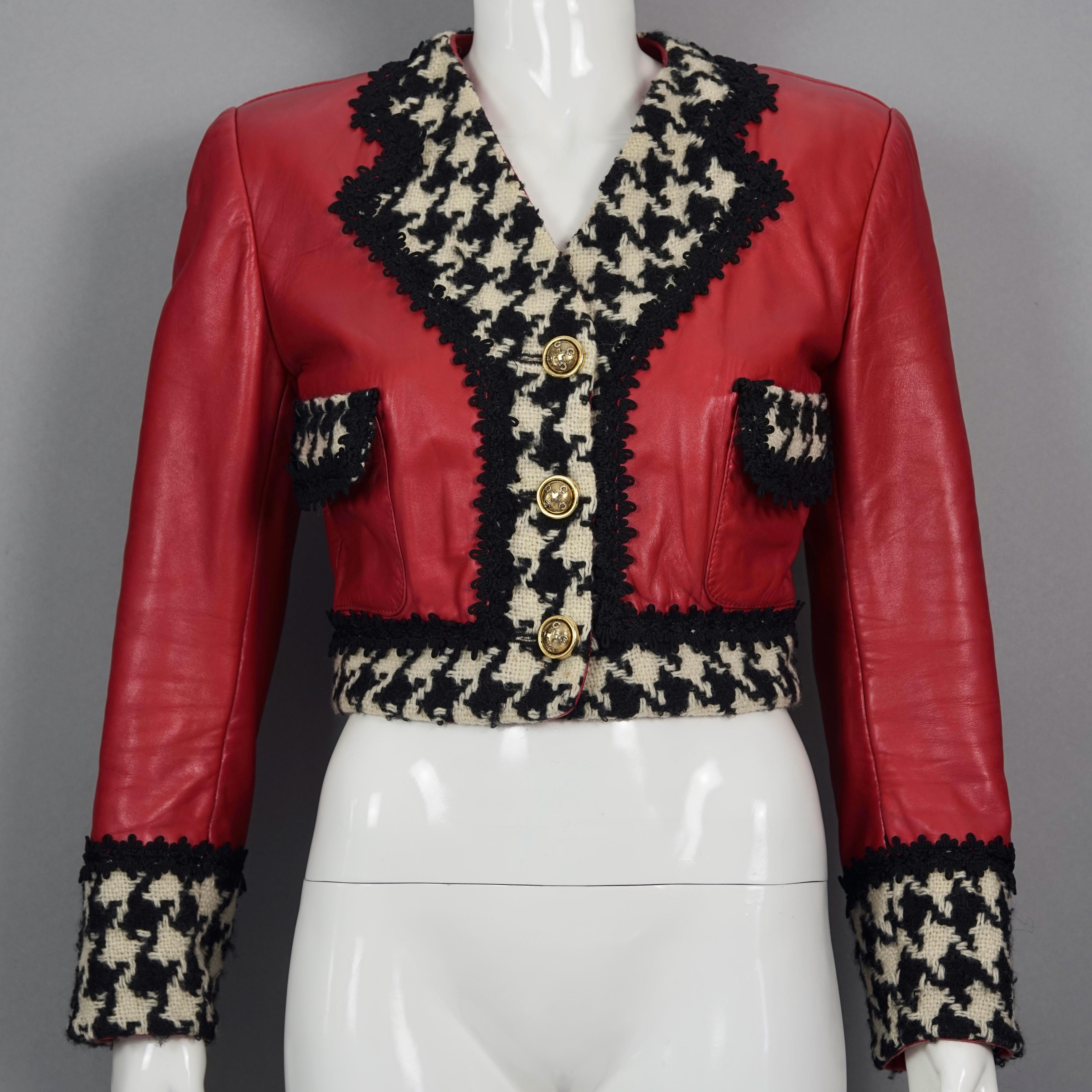 Vintage MOSCHINO CHEAP and CHIC Houndstooth Red Leather Cropped Jacket 1