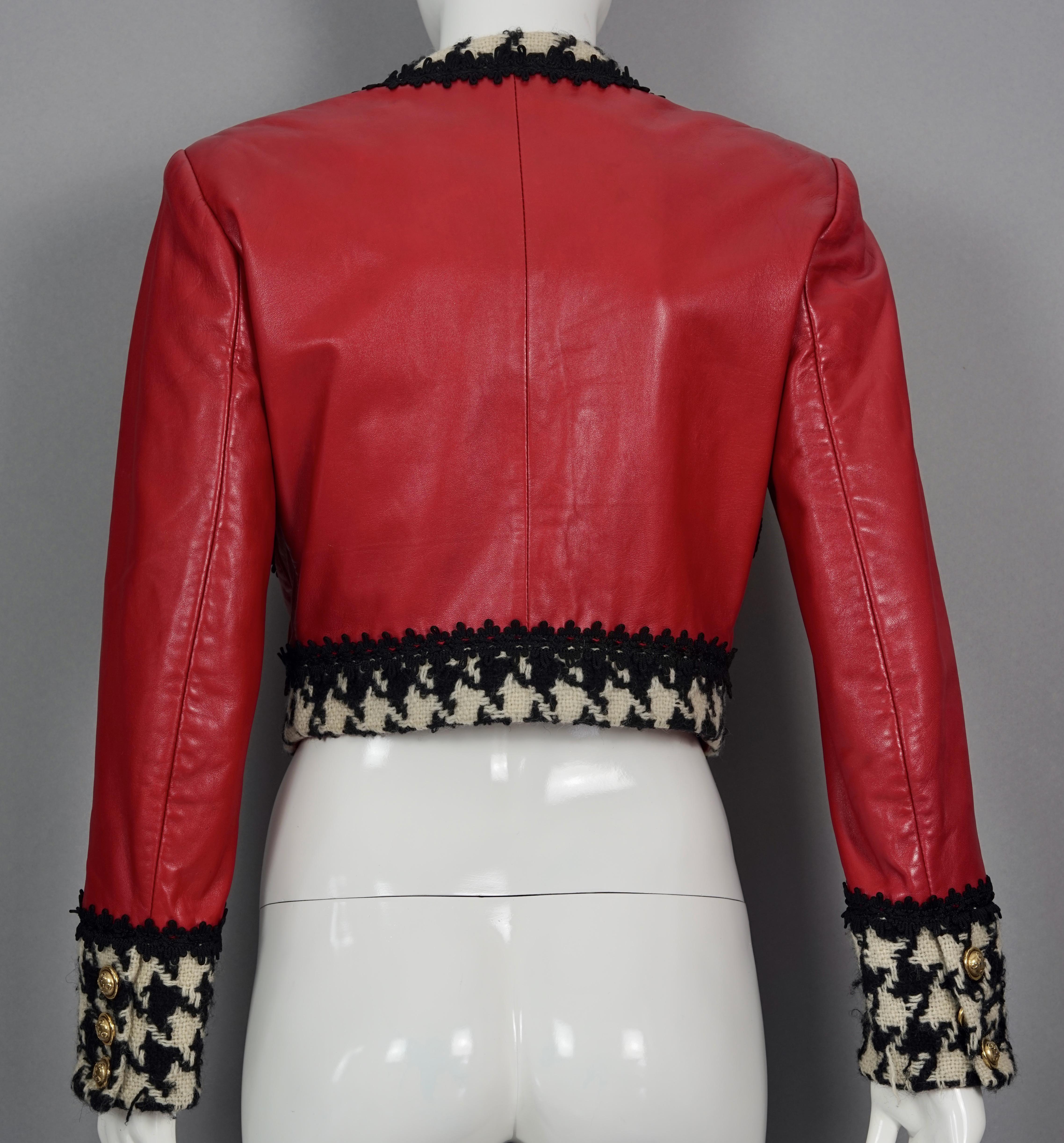Vintage MOSCHINO CHEAP and CHIC Houndstooth Red Leather Cropped Jacket 2