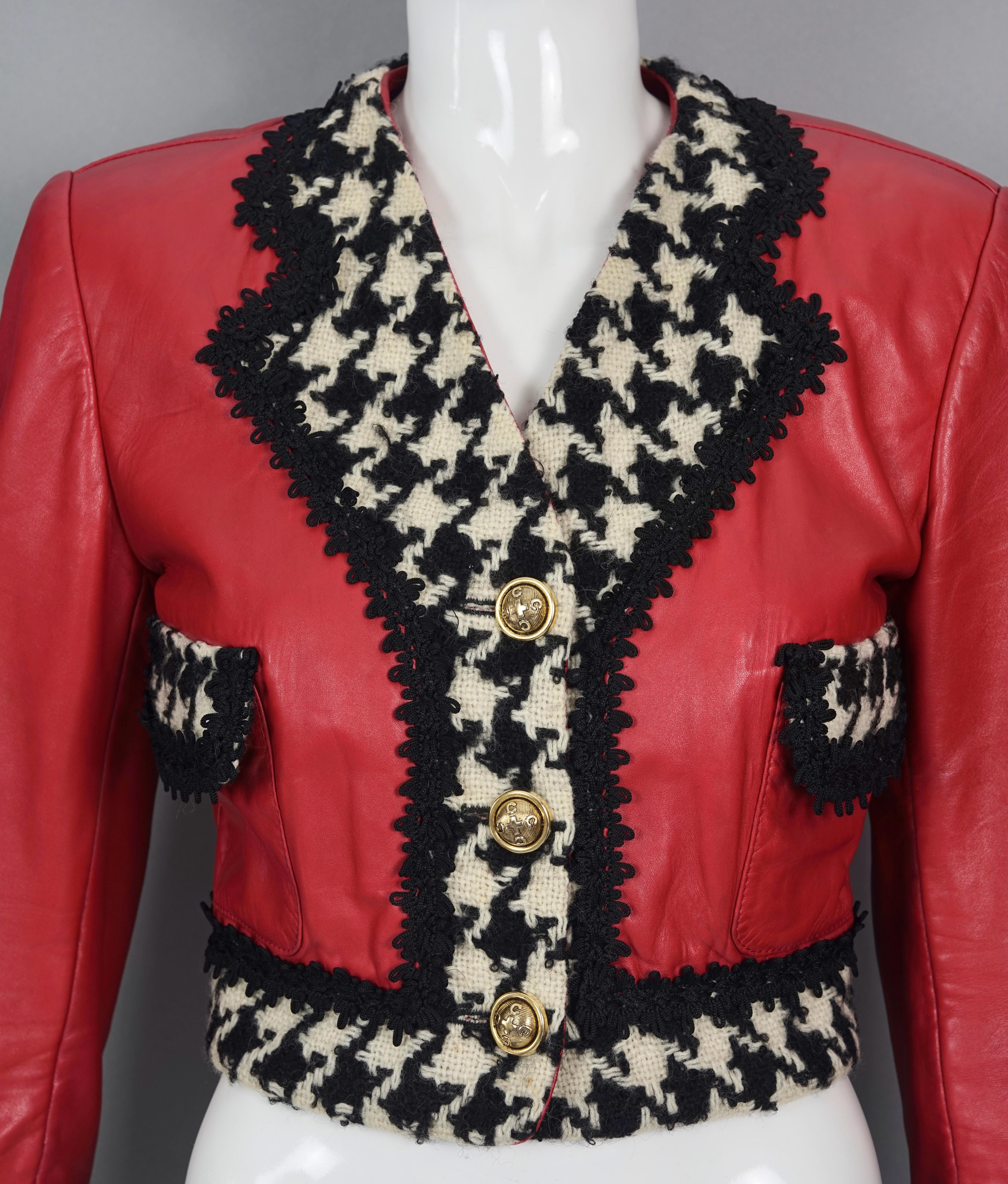 Vintage MOSCHINO CHEAP and CHIC Houndstooth Red Leather Cropped Jacket 5