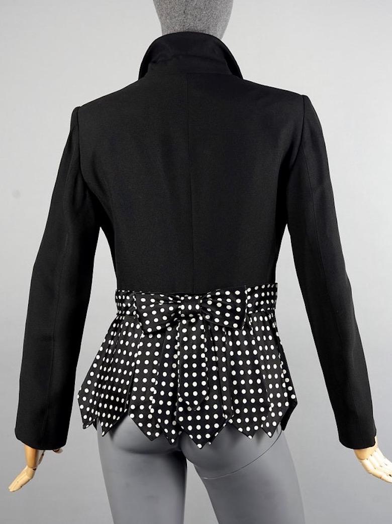 Black Vintage MOSCHINO CHEAP and CHIC Necktie Fringes Polka Dot Twin Set Blazer Jacket For Sale