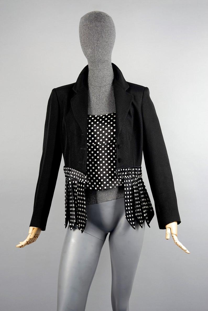 Vintage MOSCHINO CHEAP and CHIC Necktie Fringes Polka Dot Twin Set Blazer Jacket For Sale 1