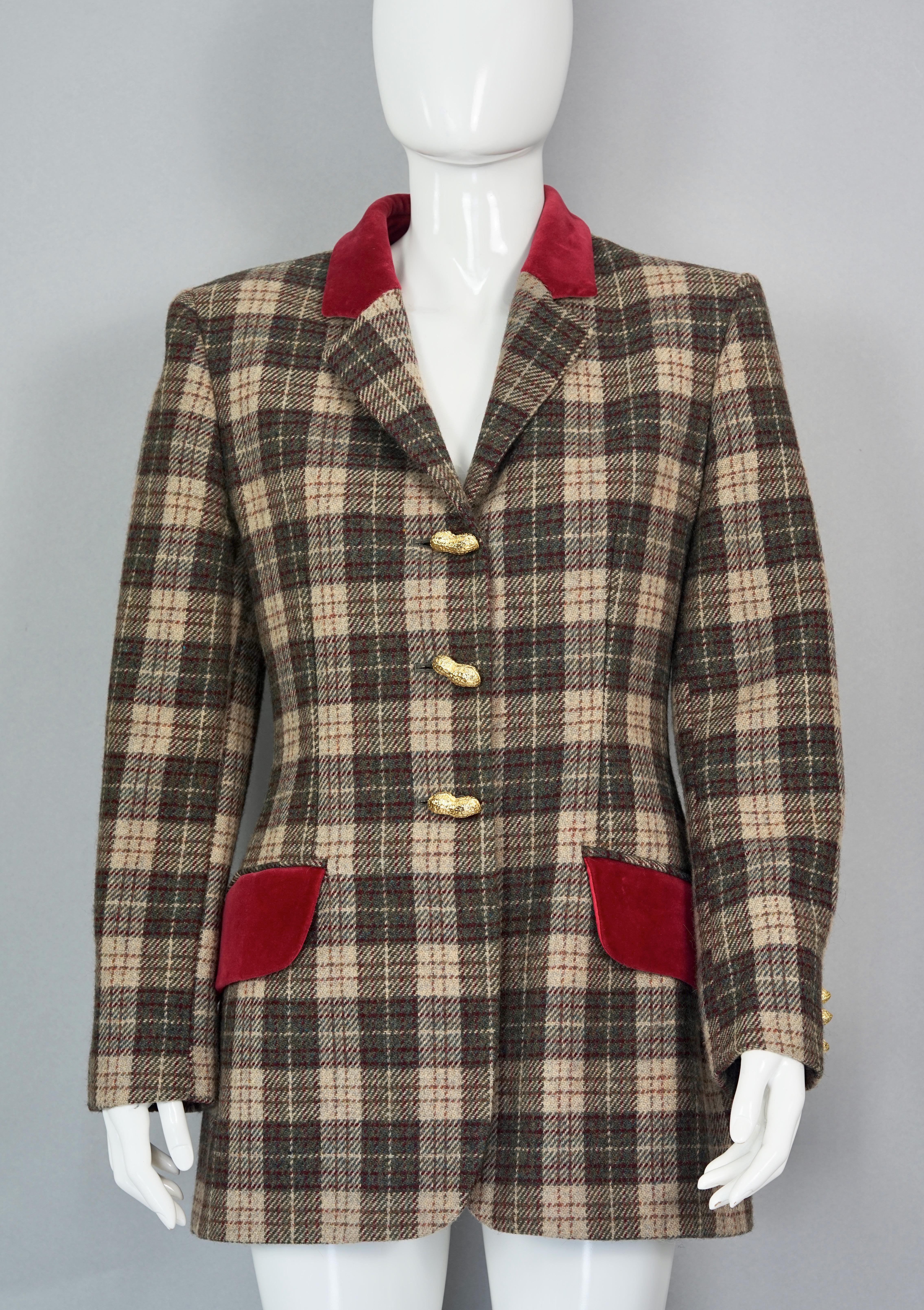 Vintage MOSCHINO CHEAP and CHIC Peanut Button Tartan Blazer Jacket

Measurements taken laid flat:
Shoulder: 16.53 inches (42 cm)
Sleeves: 23.62 inches (60 cm)
Bust: 18.50 inches (47 cm)
Waist: 16.53 inches (42 cm)
Length: 30.31 inches (77