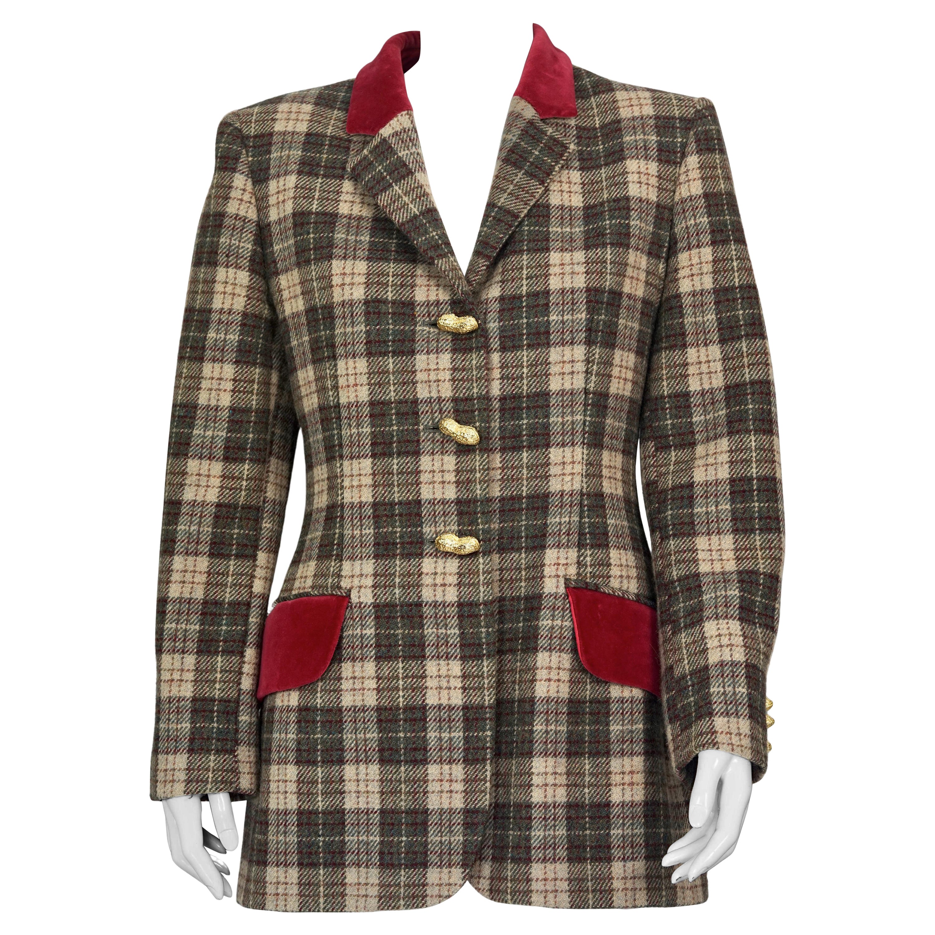 Vintage MOSCHINO CHEAP and CHIC Chaqueta blazer de tartán con botones de cacahuete en venta