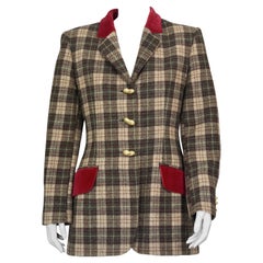Vintage MOSCHINO CHEAP and CHIC Chaqueta blazer de tartán con botones de cacahuete