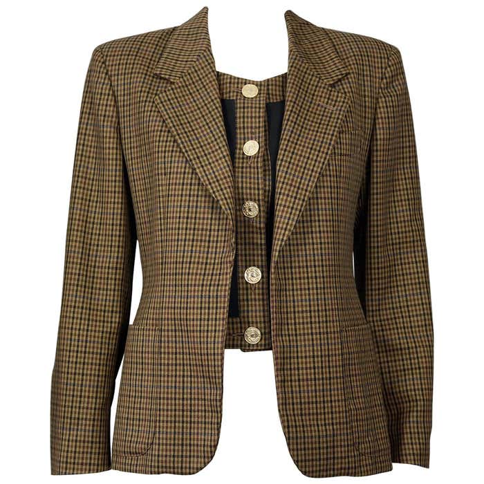 Vintage MOSCHINO CHEAP and CHIC Plaid Illusion Twinset Wool Jacket For ...