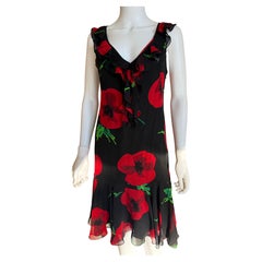 Vintage Moschino Cheap and Chic Poppy Print Sheer Silk Overlay Floral Dress, 90s