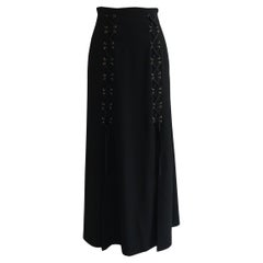 Vintage Moschino Cheap & Chic Black Lace Up Detail Maxi Skirt 1990s